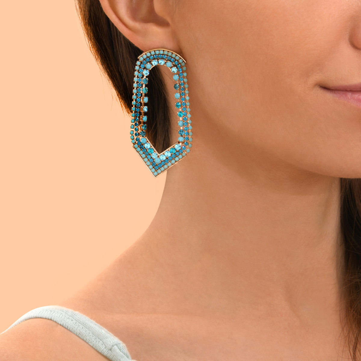 Boucles d'oreilles percées maxi cristaux prestige SATELLITE PARIS Bleu
