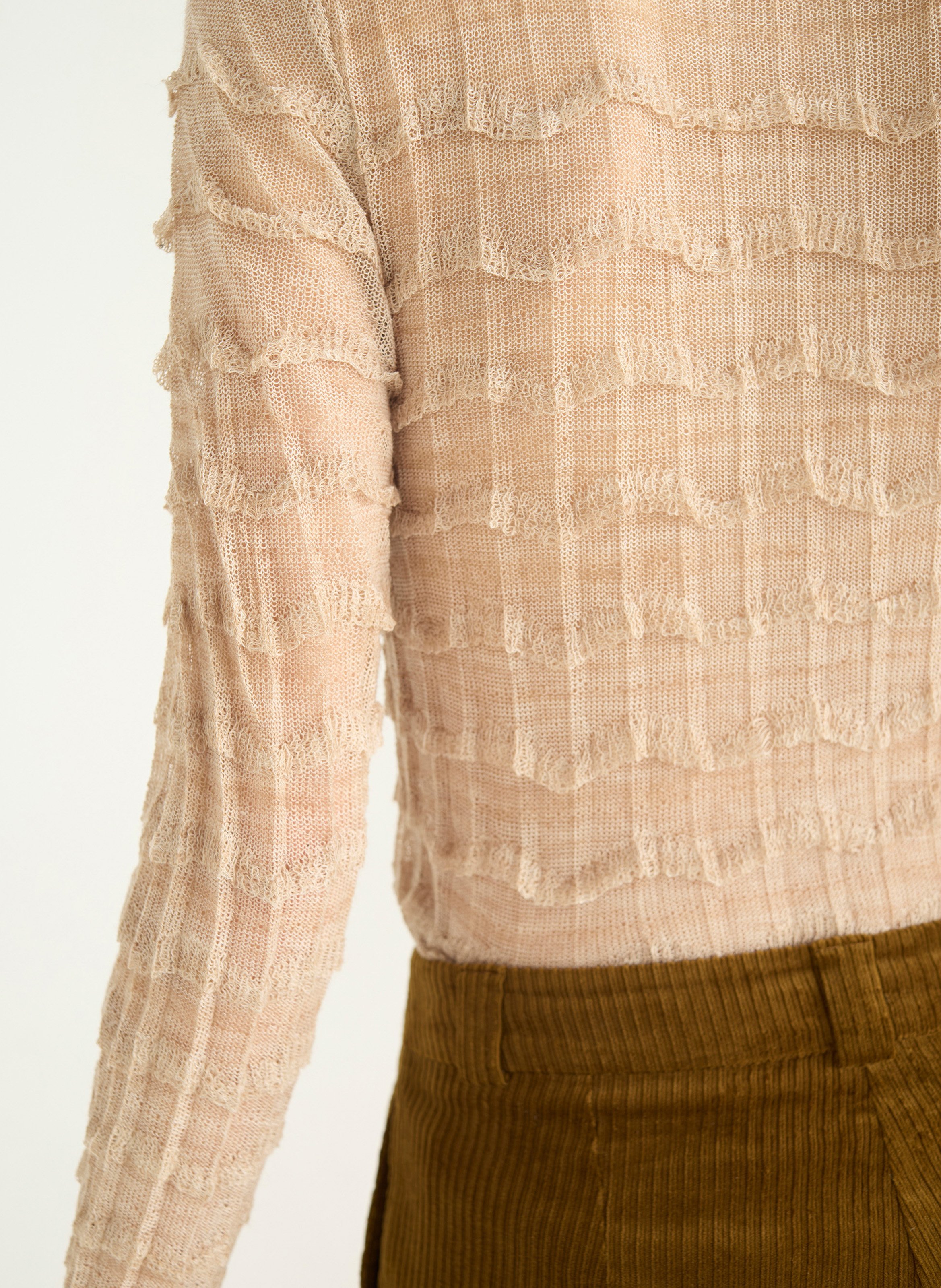 Pull col rond volanté en maille fine COTELAC Blanc