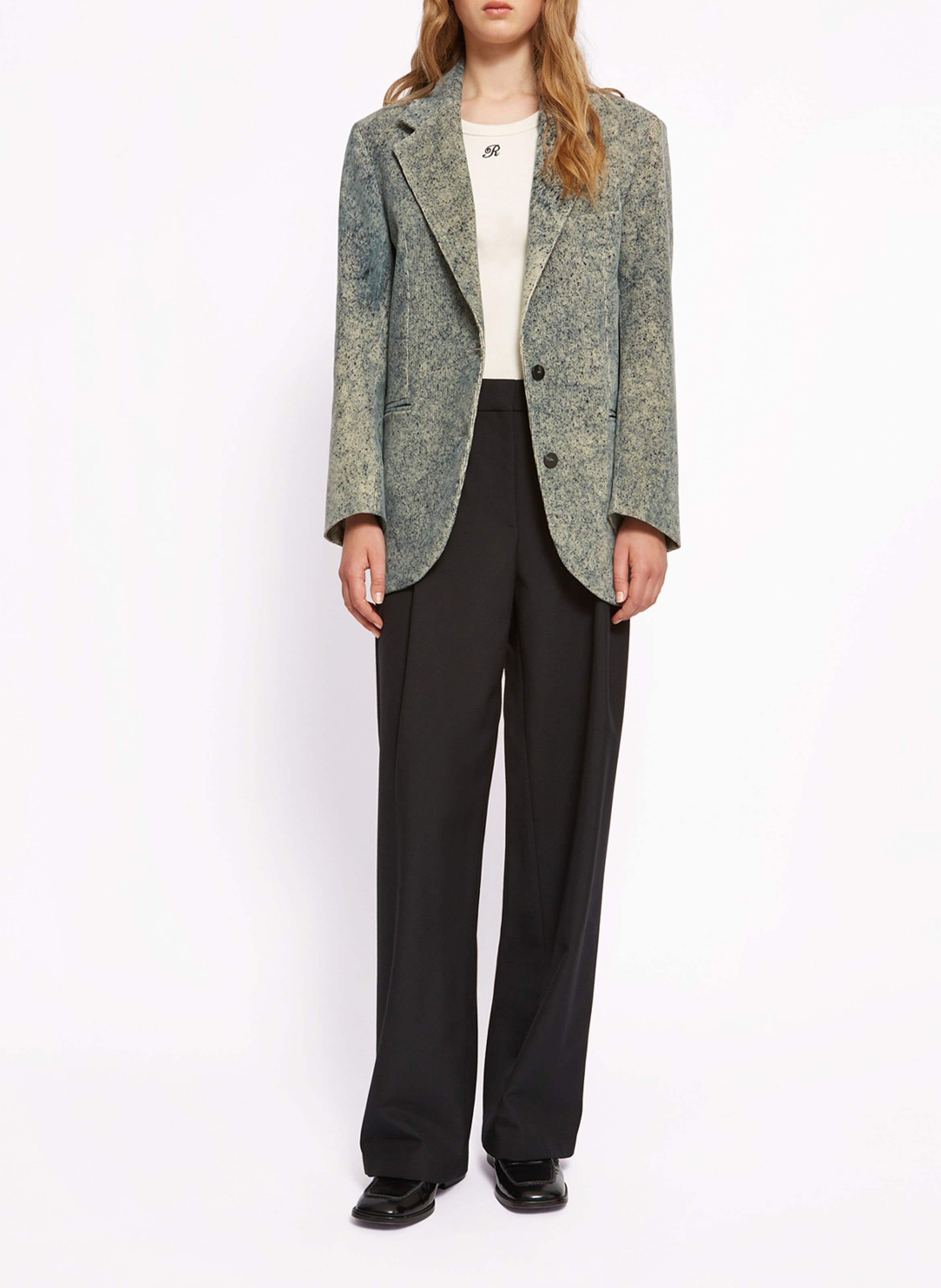 Veste droite col tailleur en velours côtelé ROSEANNA Bleu