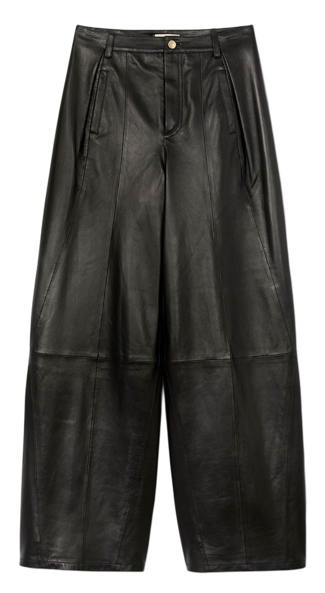 Pantalon large taille haute en cuir SANDRO Noir