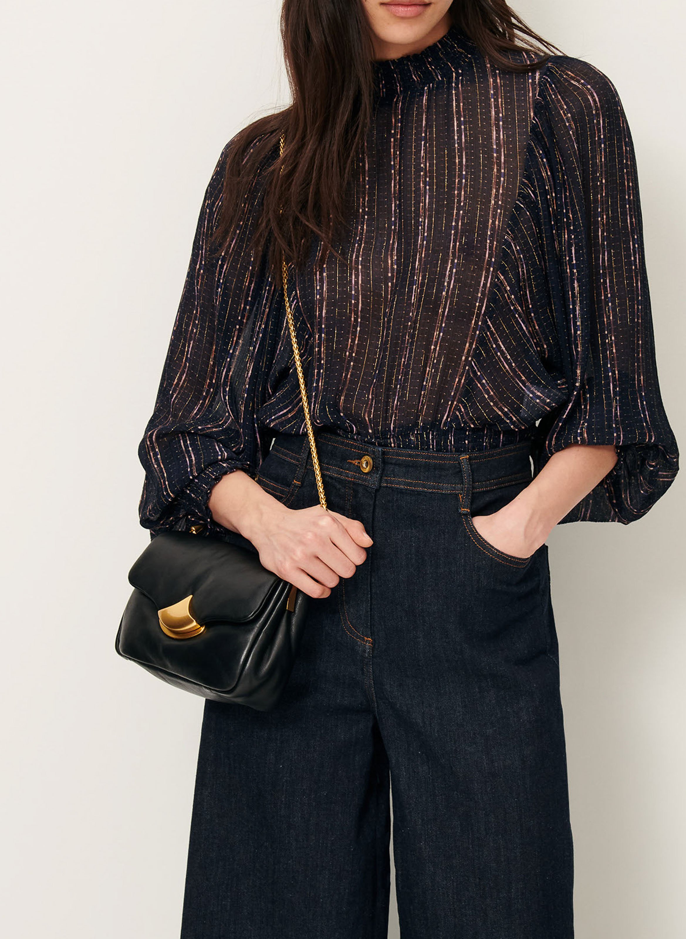 Blouse col montant droite imprimée SESSUN Bleu