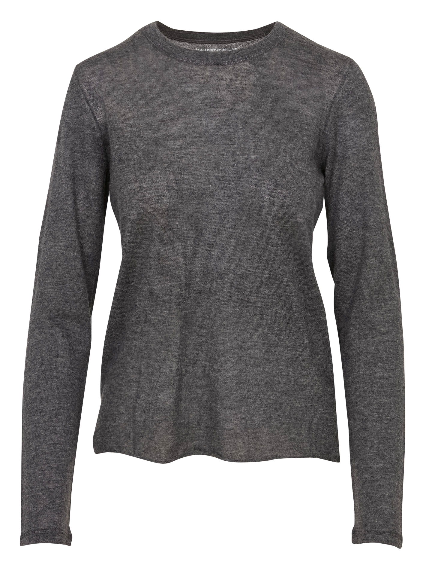 Pull droit col rond en cachemire MAJESTIC FILATURES Gris