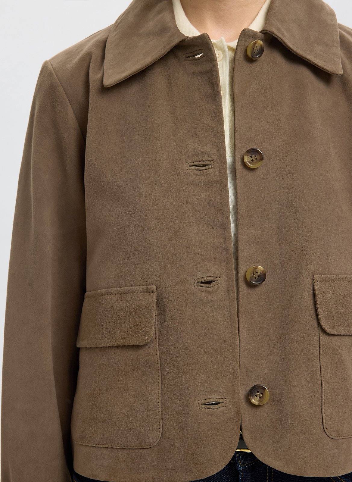 Lambskin leather jacket with classic collar SELECTED Grey