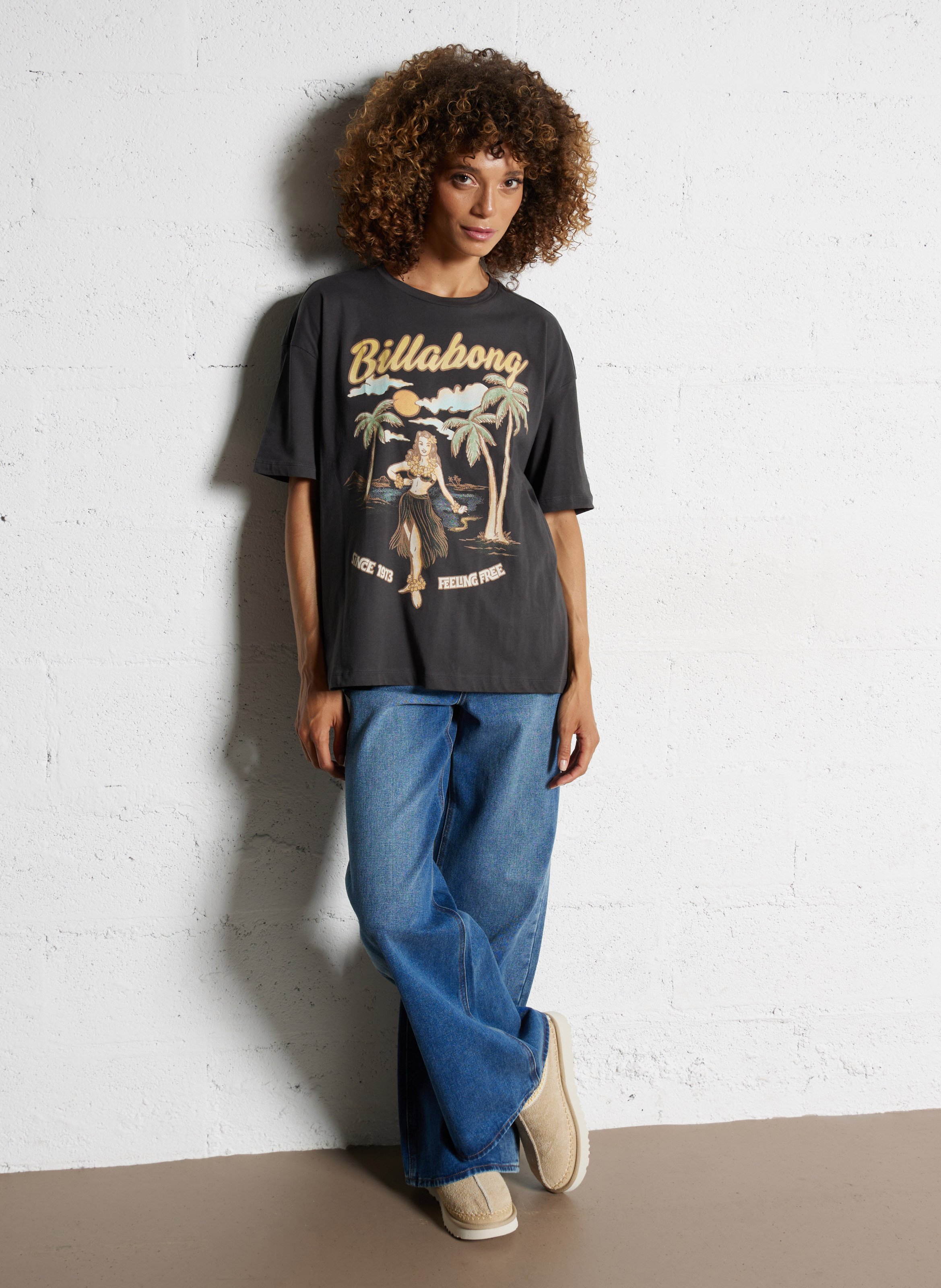 Tee-shirt droit imprimé en coton BILLABONG Noir