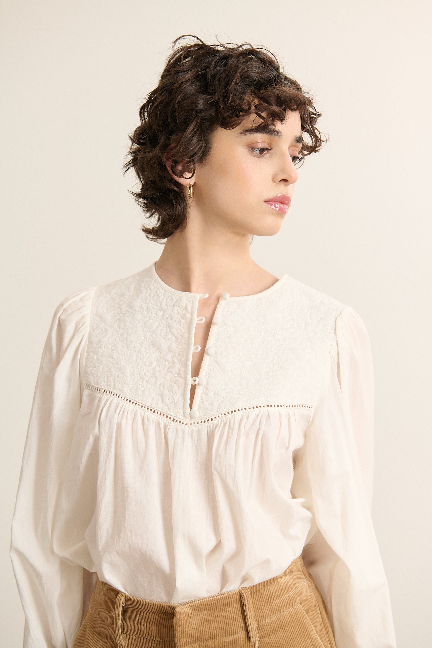 Loose blouse with long embroidered sleeves GARANCE PARIS White