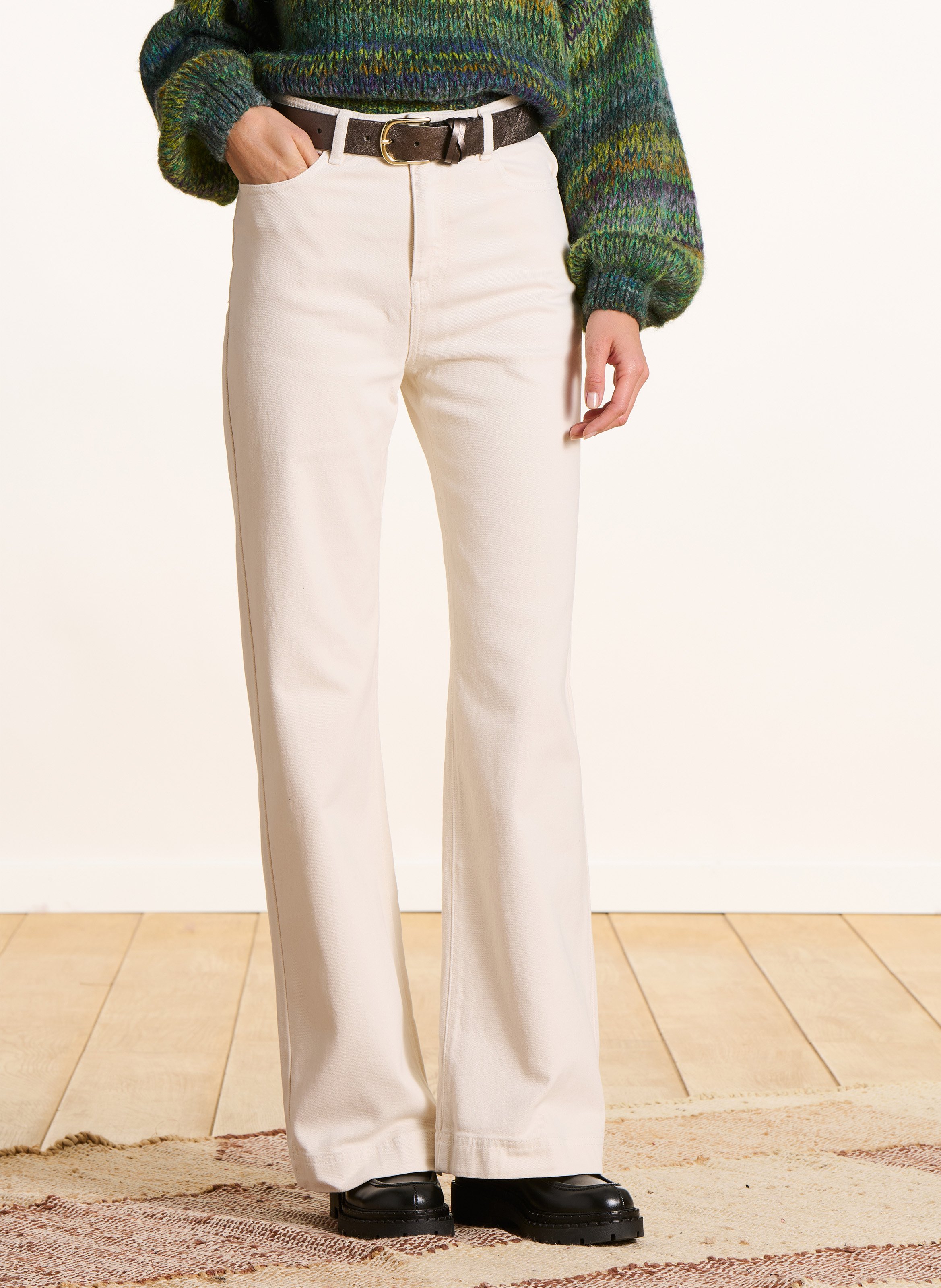 Hoge taille biologische katoenmix flared jeans LA FEE MARABOUTEE Wit