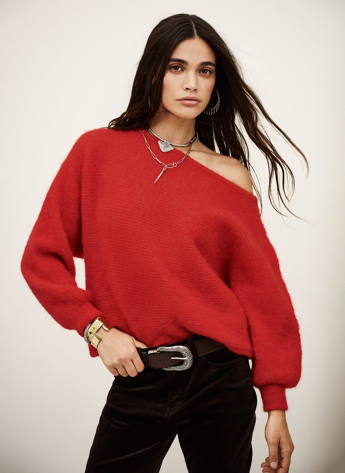 Asymmetrische trui met boothals - wolblend BA&SH