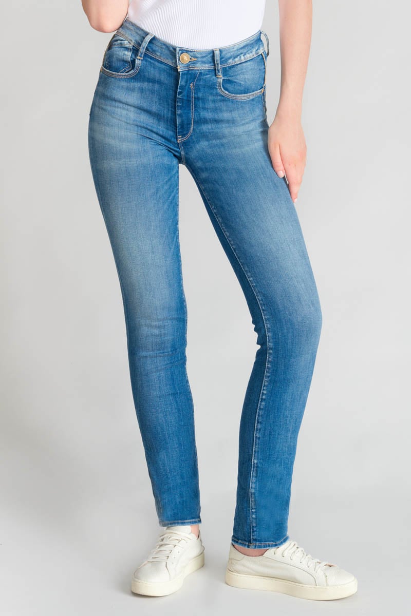High-waisted straight push-up jeans, length 34 LE TEMPS DES CERISES Blue