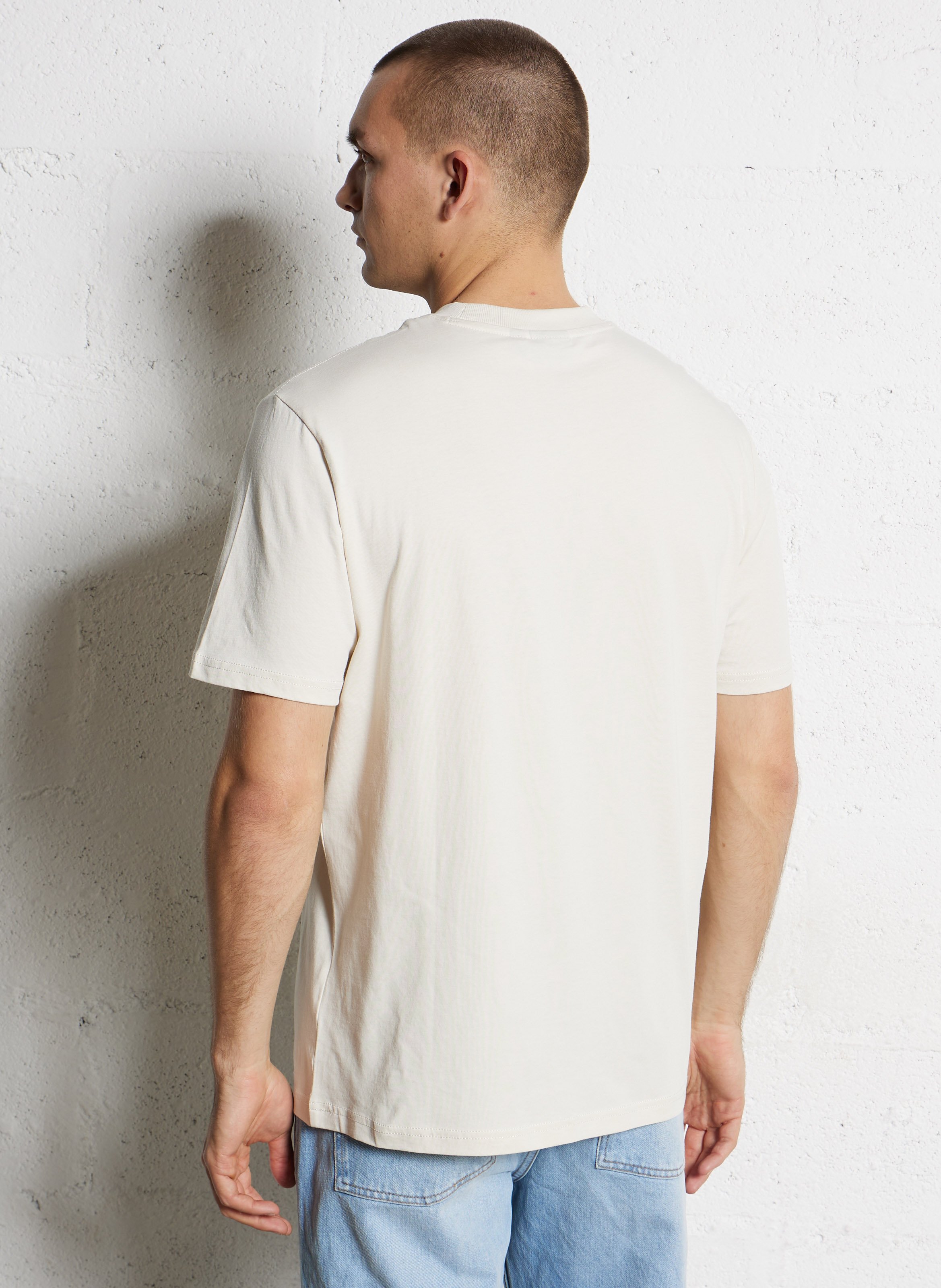 Gerade geschnittenes Rundhals-T-Shirt aus Baumwolle mit Siebdruck NAPAPIJRI Beige