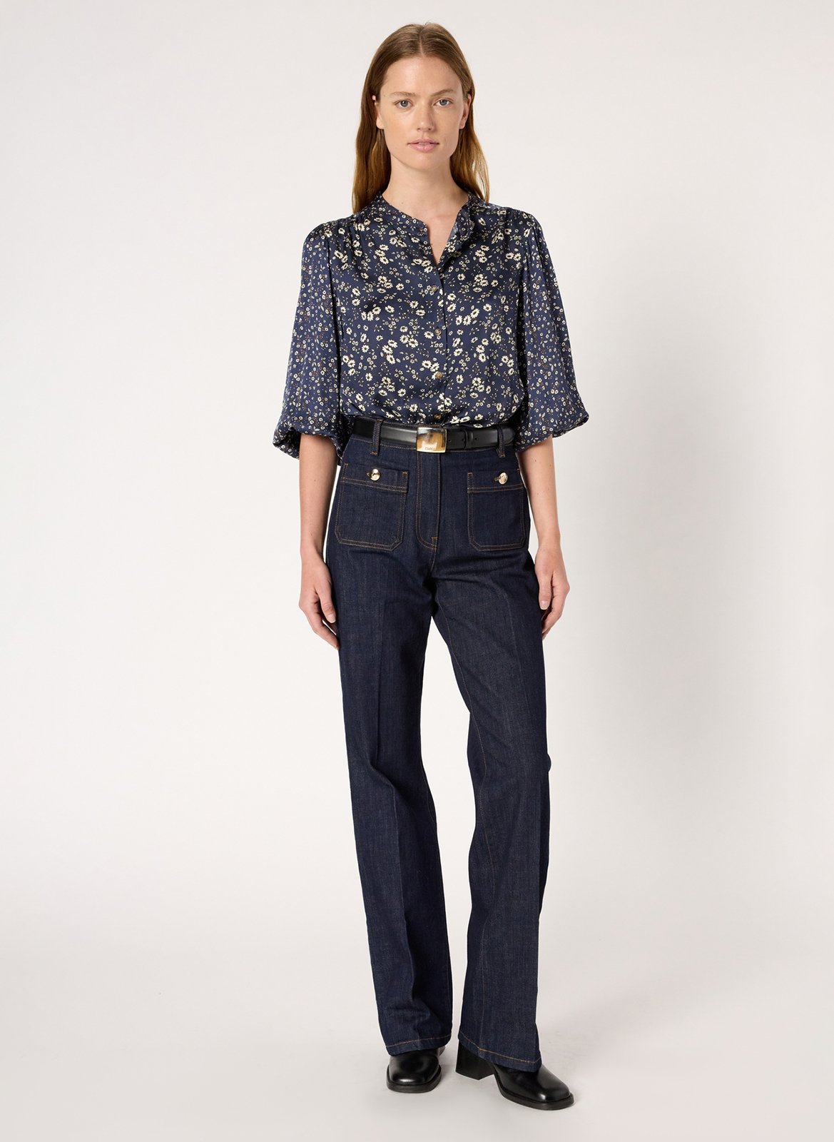 Blouse col mao à imprimé fleuri GERARD DAREL Bleu