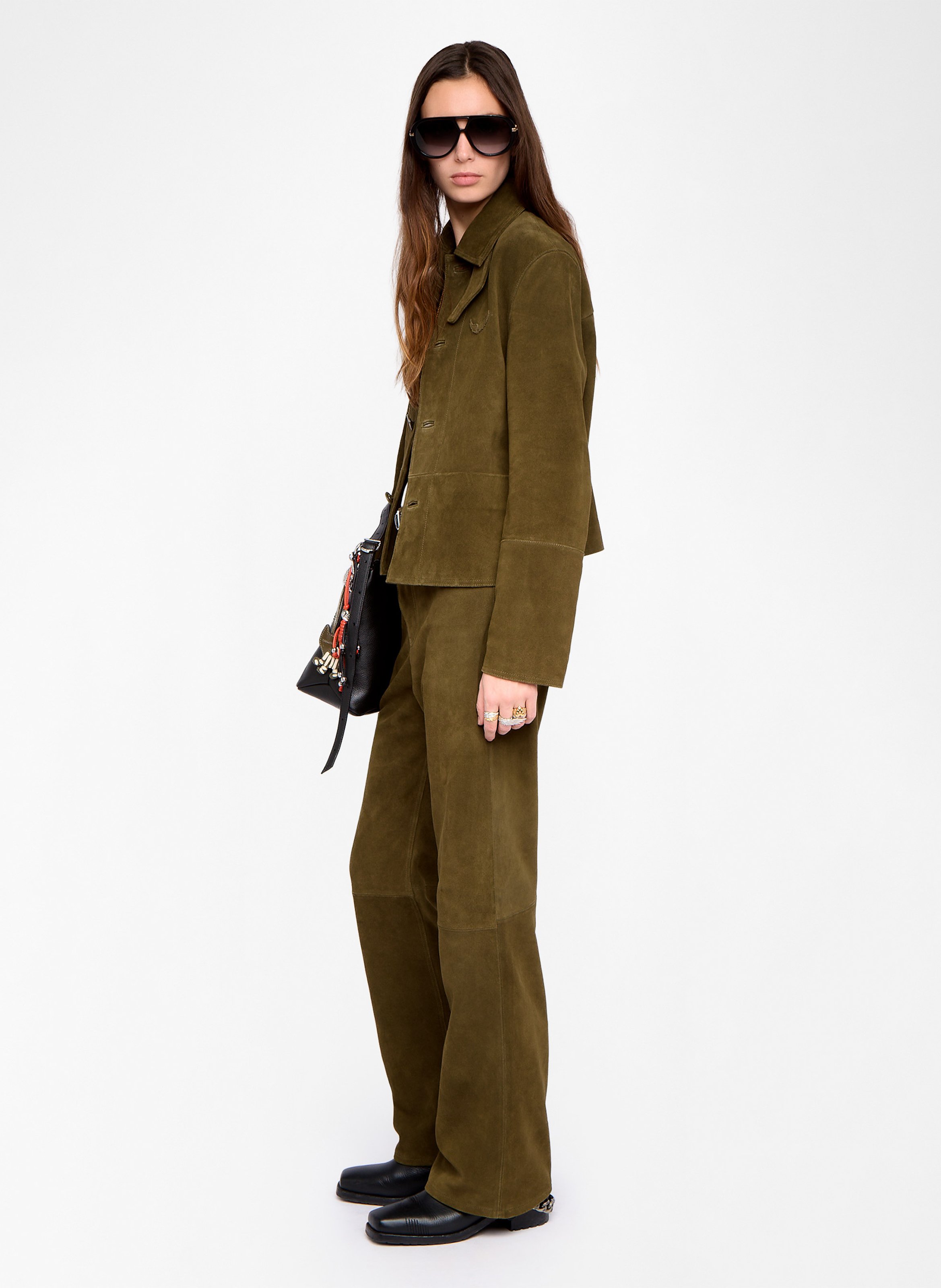 Veste droite boutonnée en cuir ZADIG&VOLTAIRE Vert