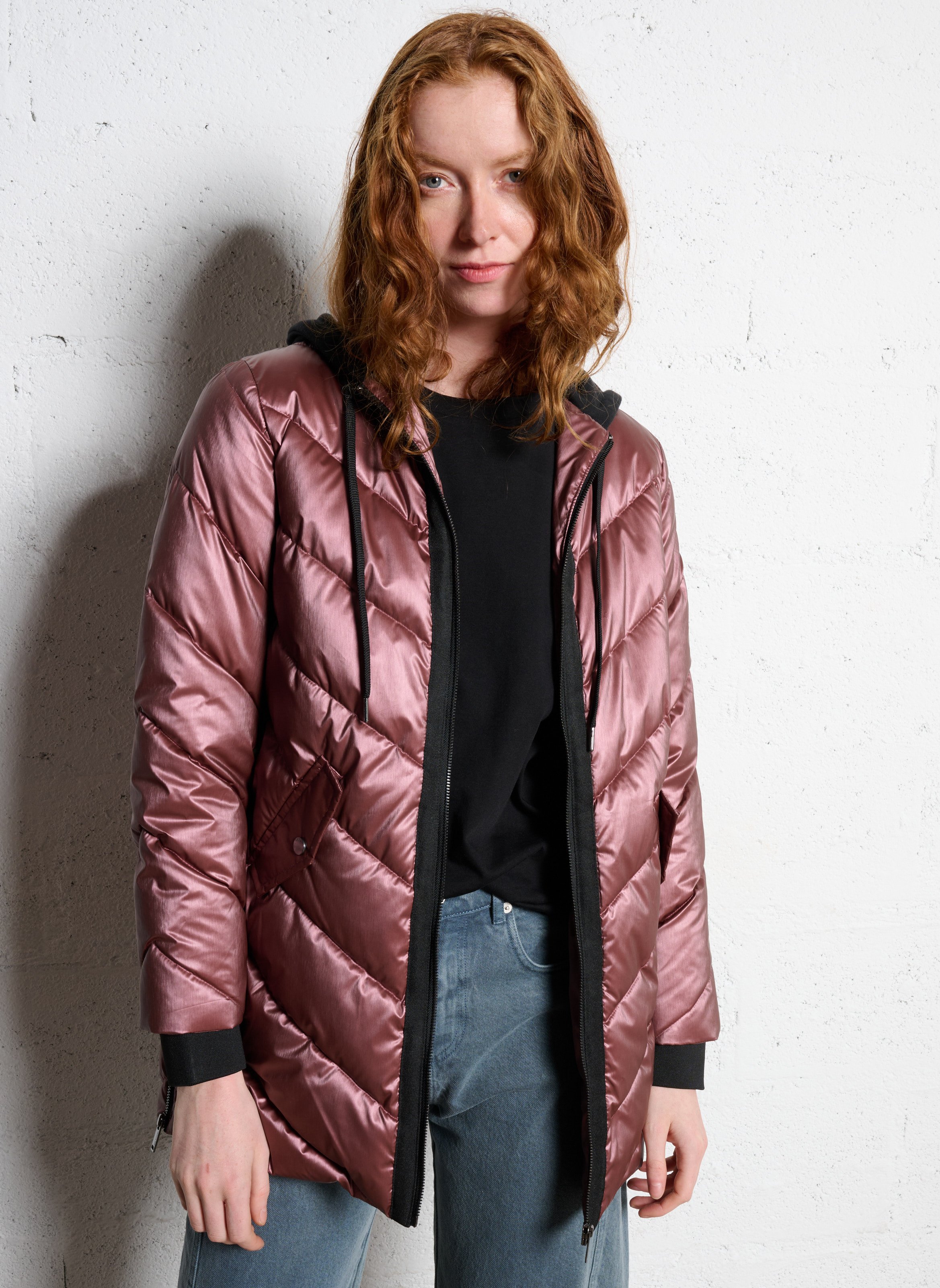 Quilted straight down jacket IKKS Brown