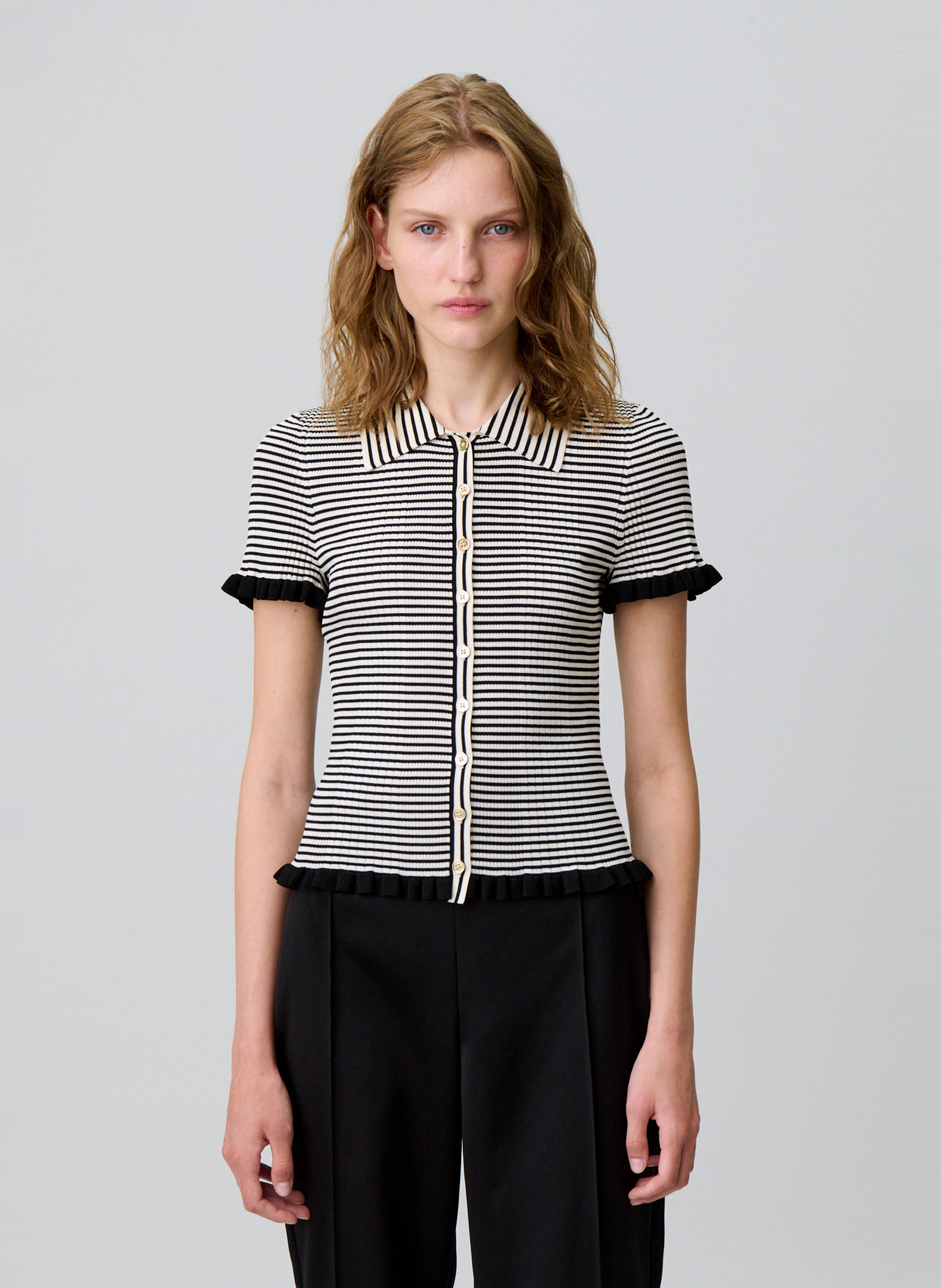 Top col classique à rayures CLAUDIE PIERLOT Beige