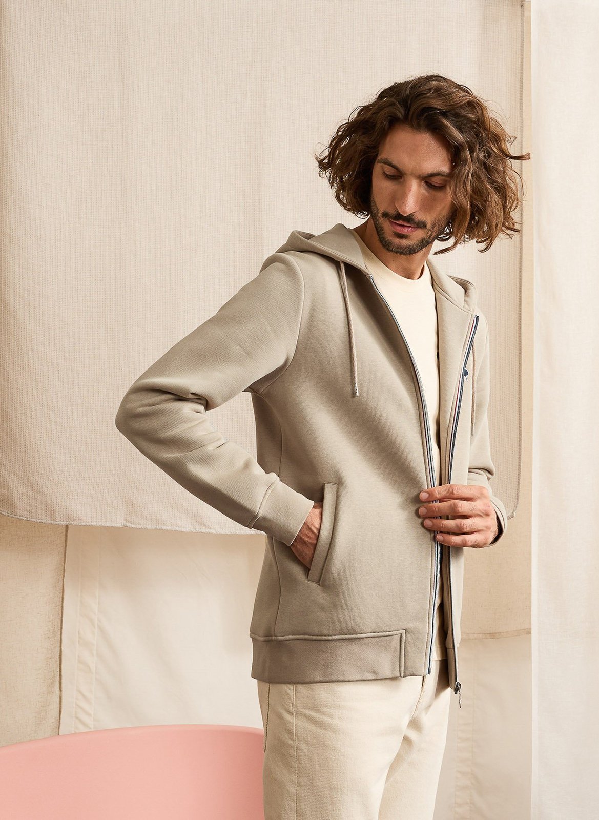 Effen sweatshirt met rits en capuchon FAGUO Beige