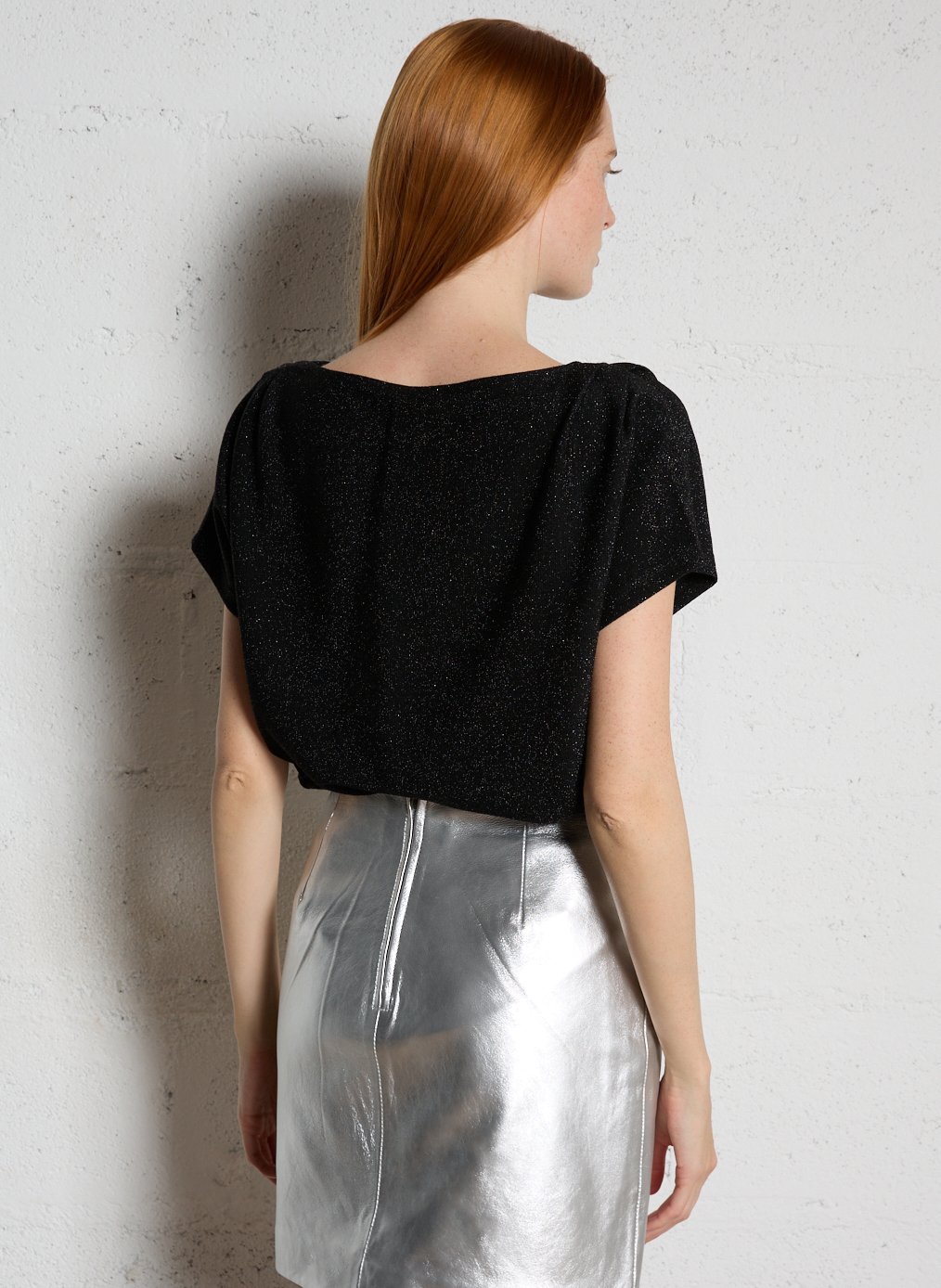 Top droit col rond pailleté MAISON 123 Noir