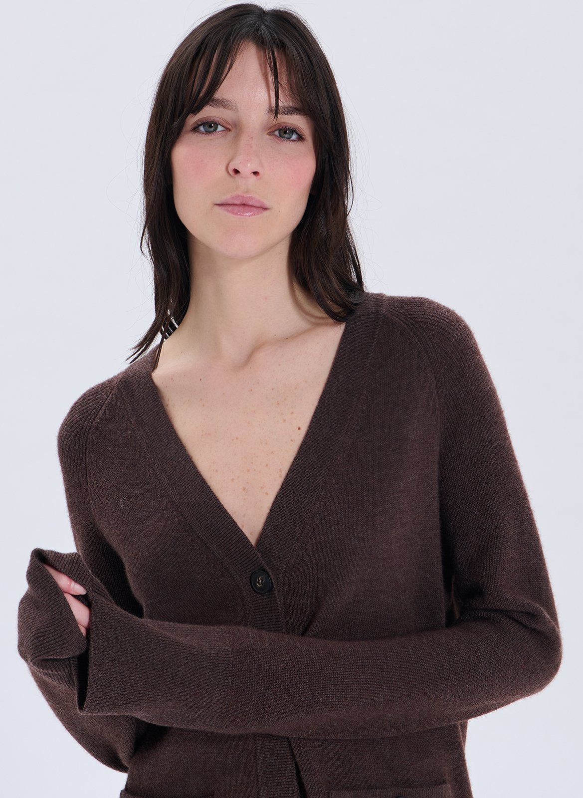 Cárdigan de lana con cuello de pico ZAPA Marron