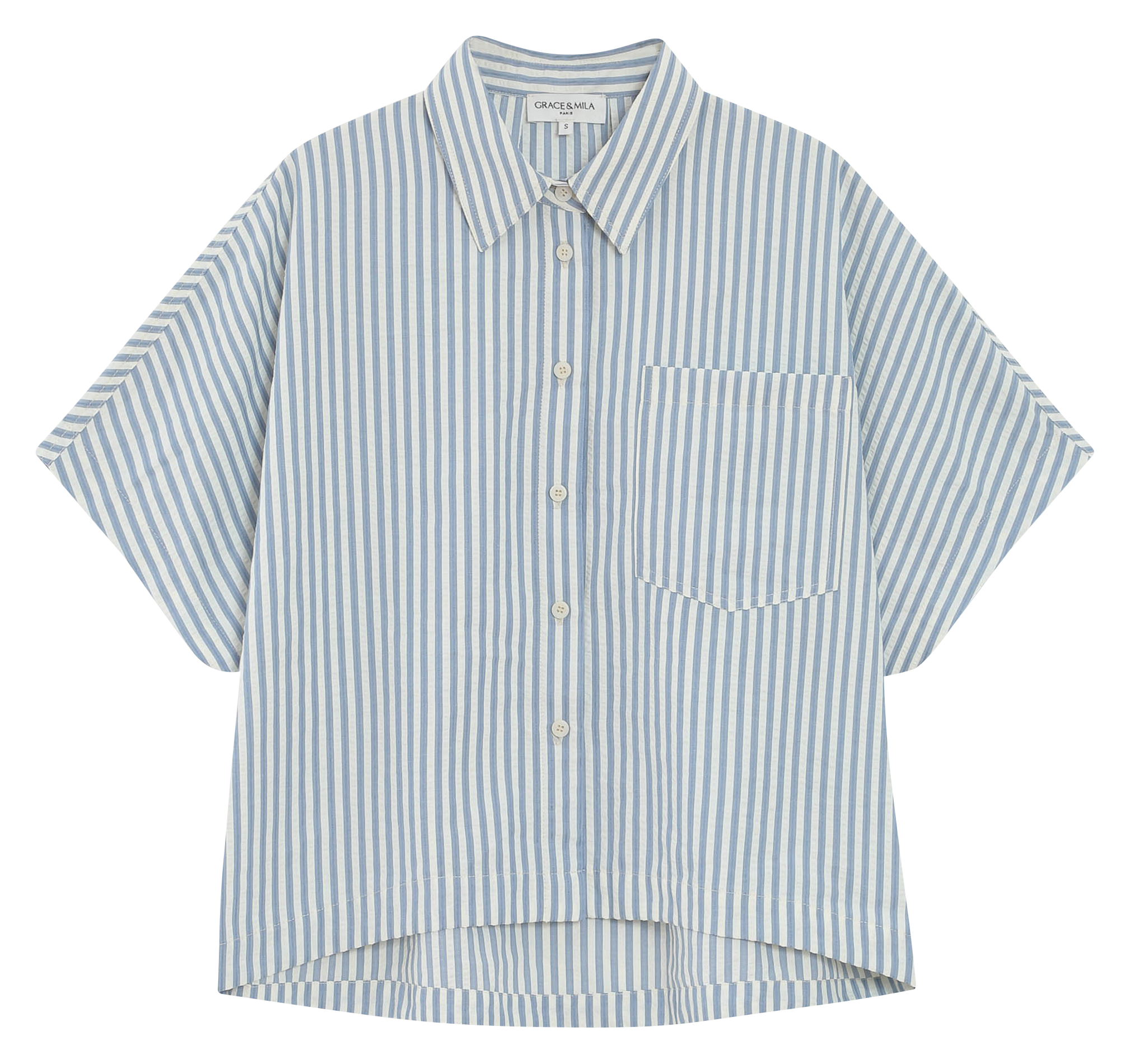 Chemise col classique en coton mélangé GRACE ET MILA Bleu