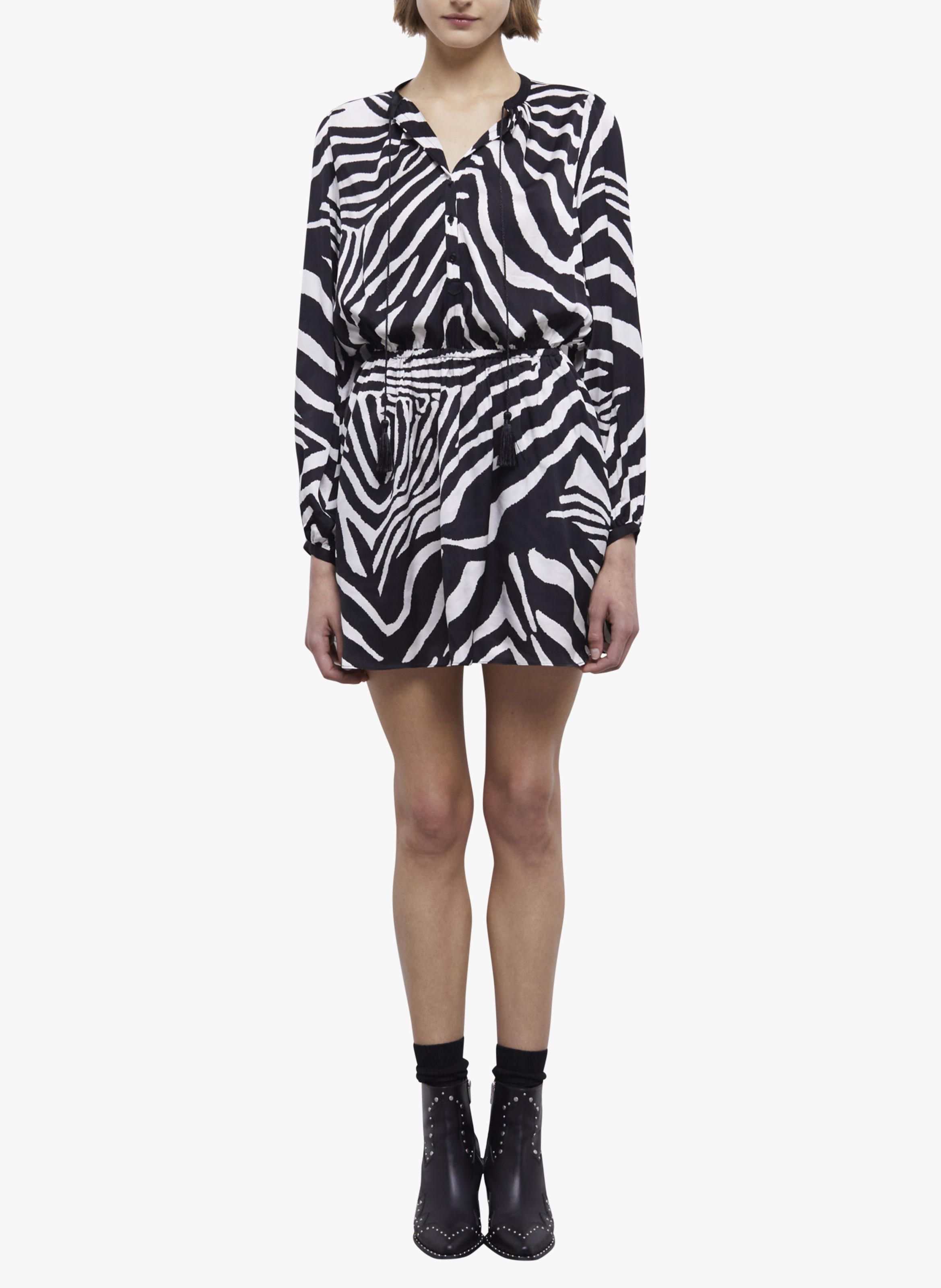 Robe courte col tunisien imprimée zèbre  THE KOOPLES Noir