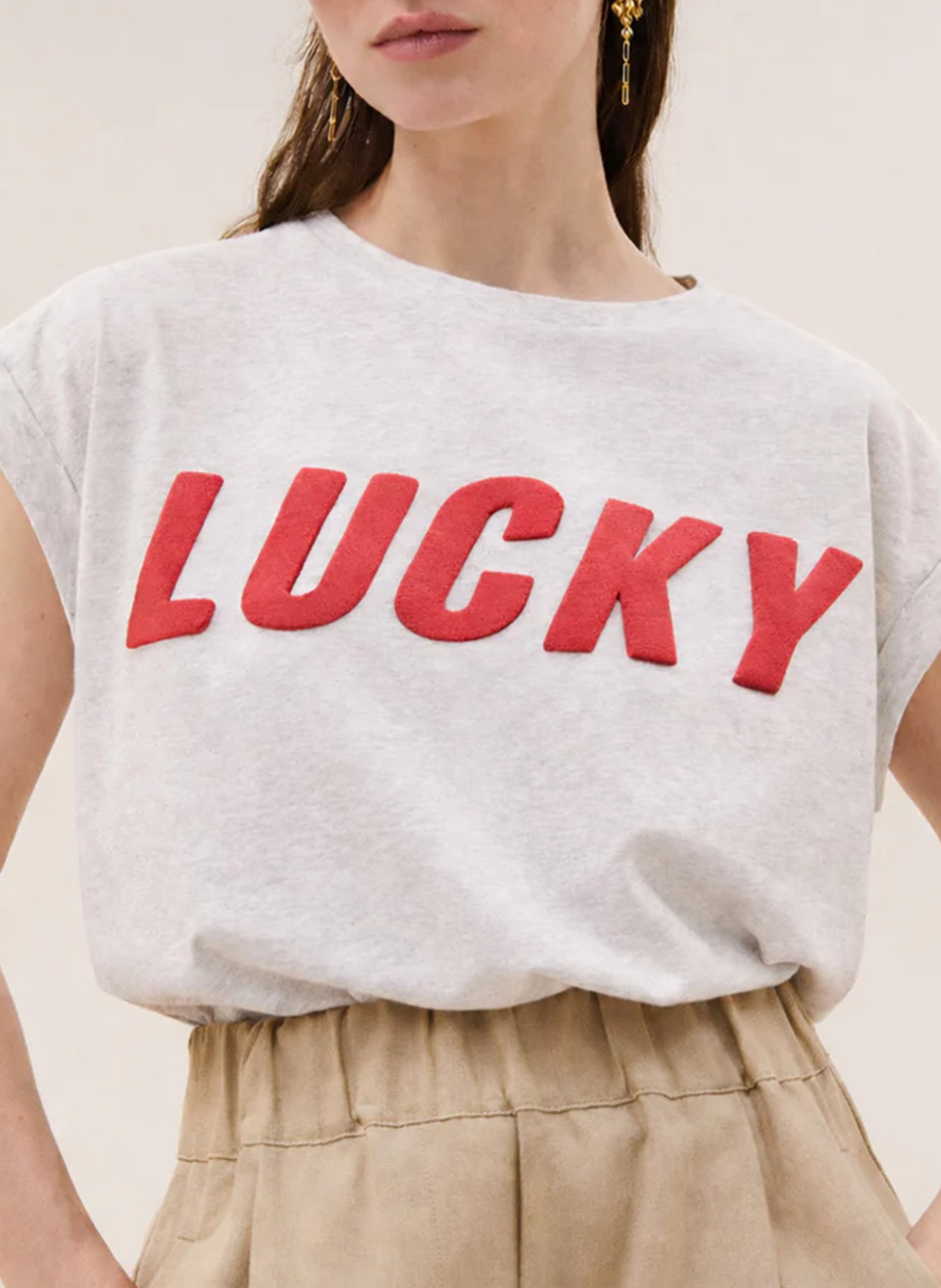 Tee-shirt droit en coton bio sérigraphié BY BAR Gris