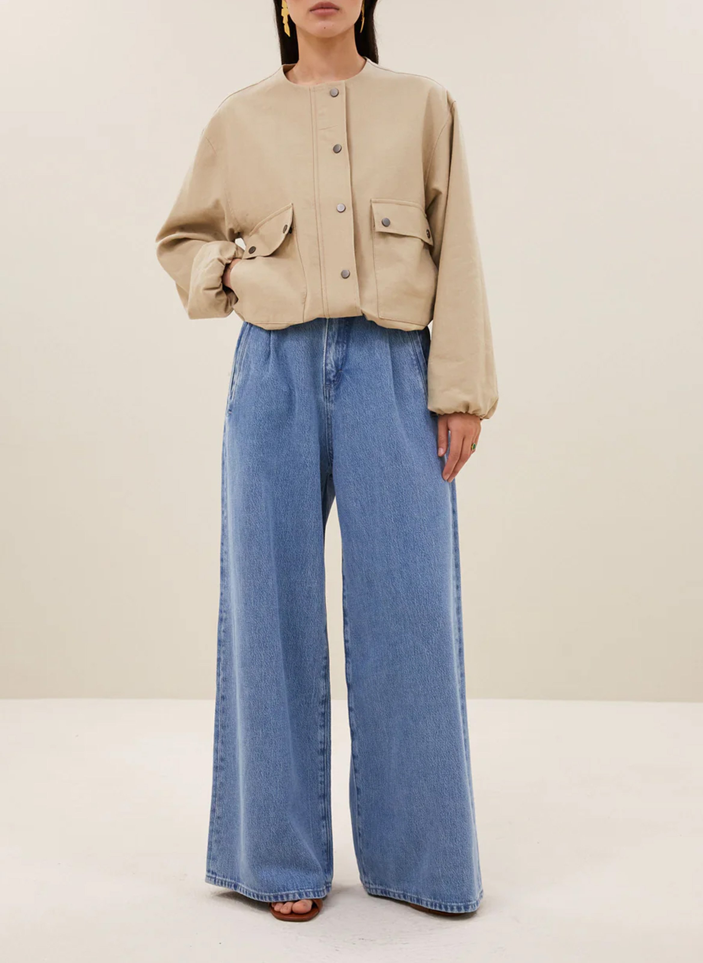 Veste oversize col rond en coton et lin mélangé BY BAR Beige