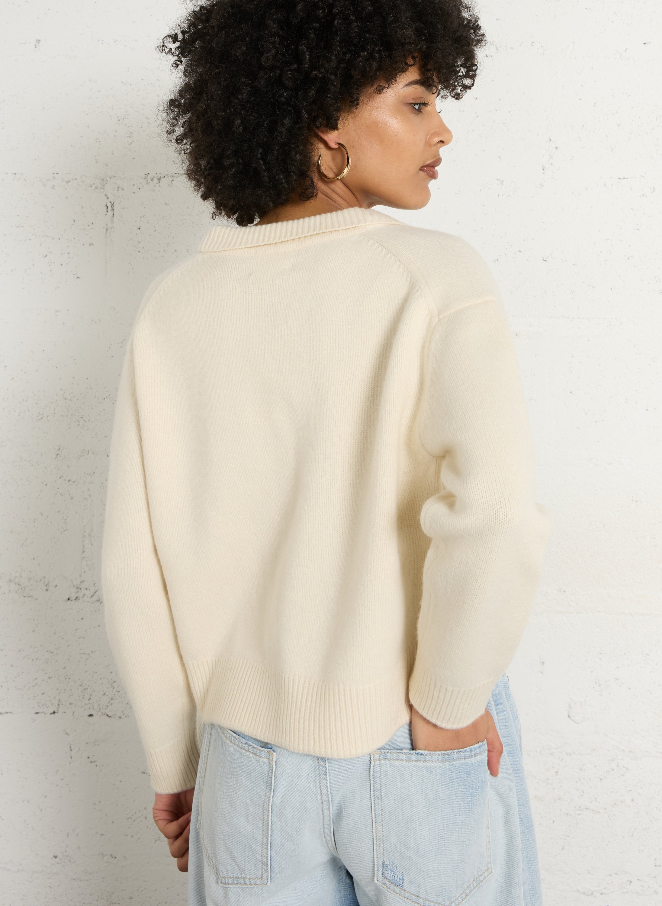 Cardigan court uni en laine MAISON 123 Blanc