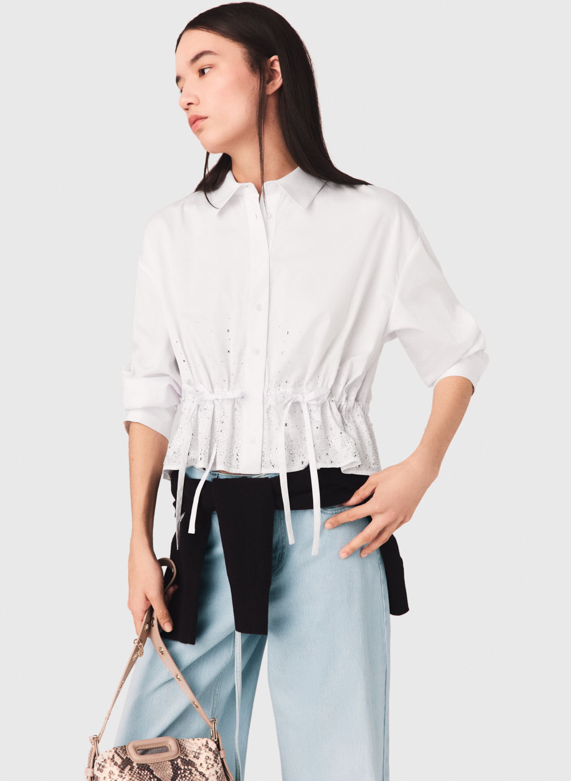 Gestreepte, katoenen blouse MAJE Wit