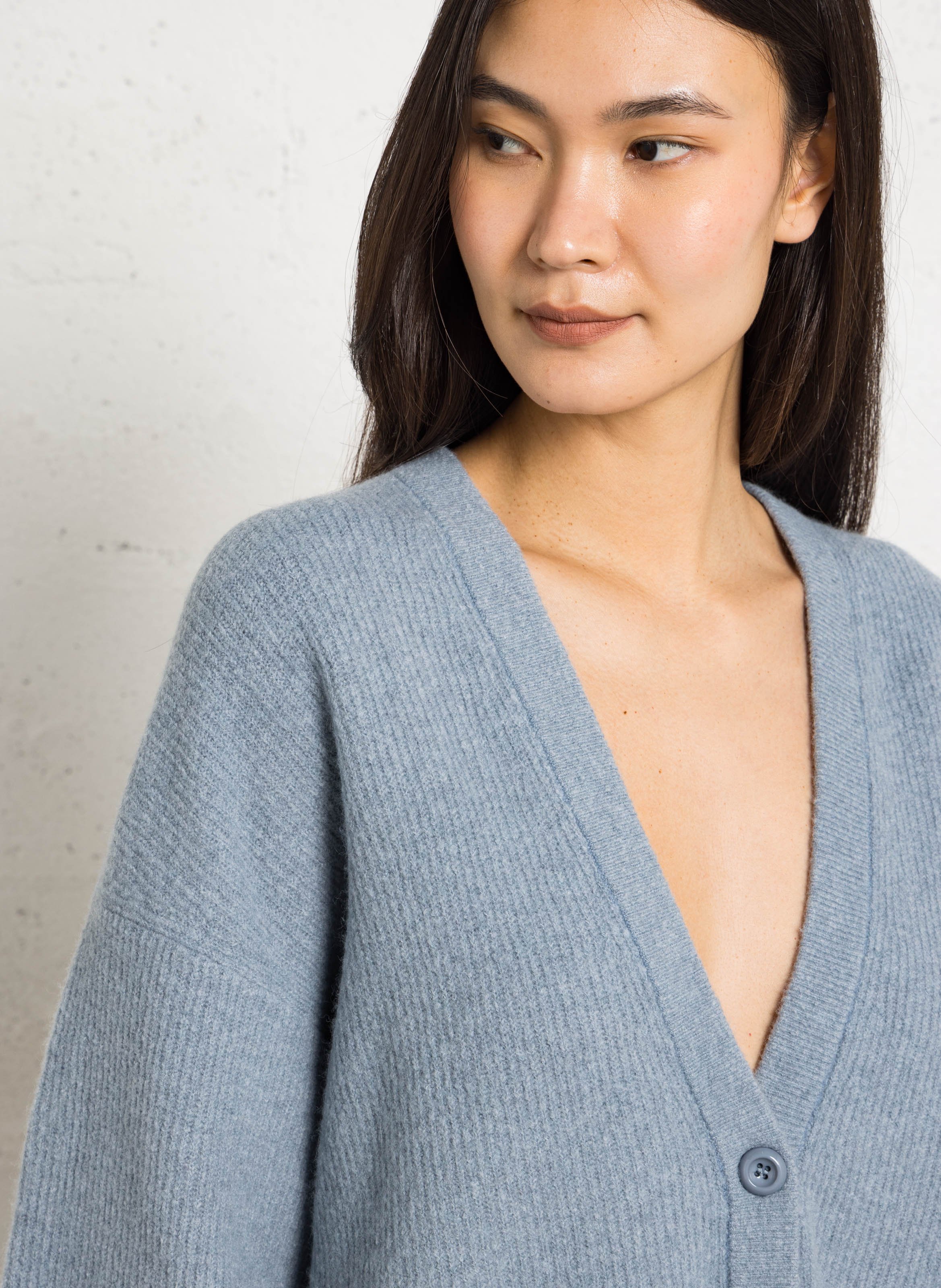 Gilet oversize col rond en maille AMERICAN VINTAGE Bleu