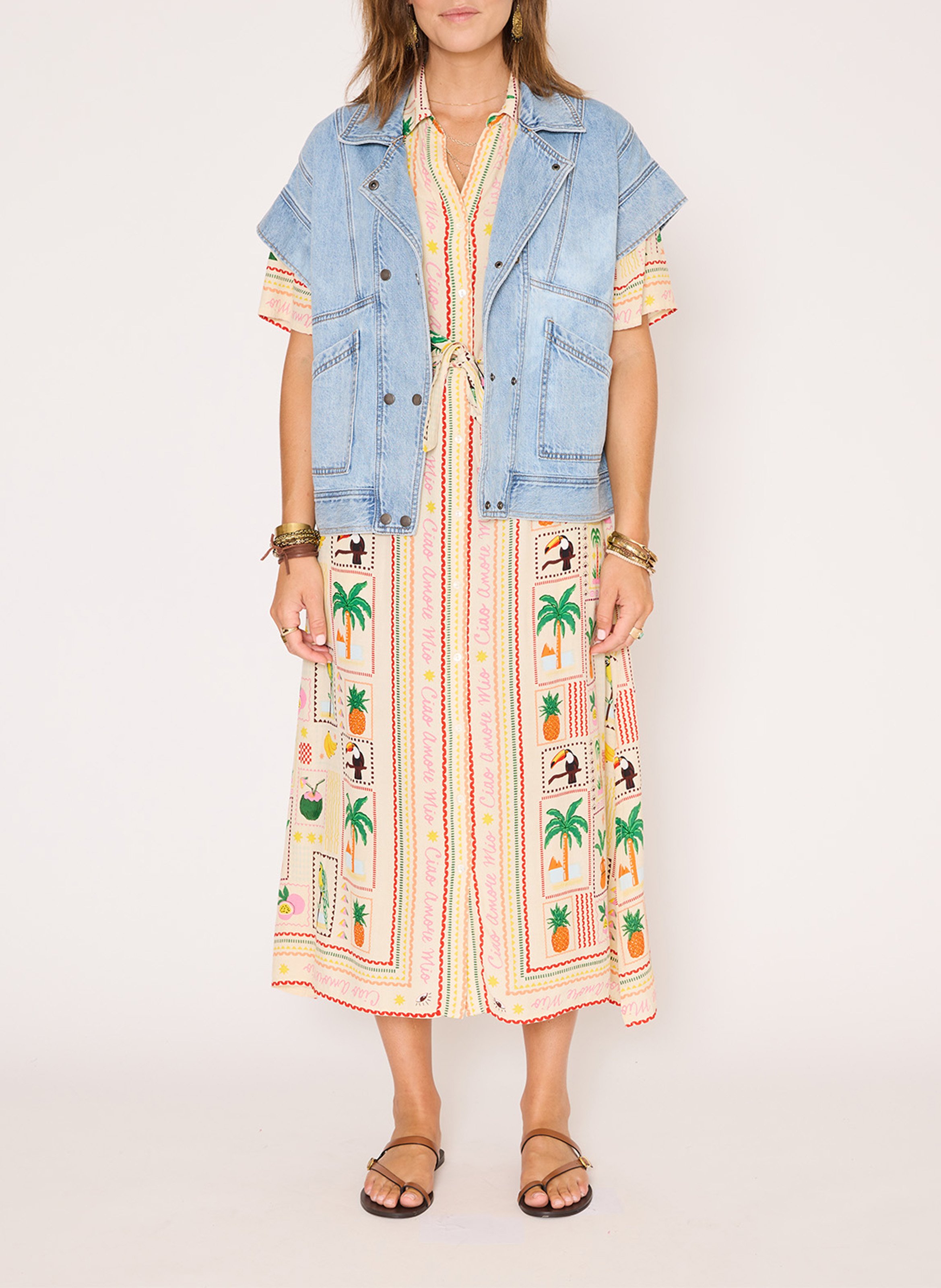 Robe midi imprimée à ceinture MKT Beige