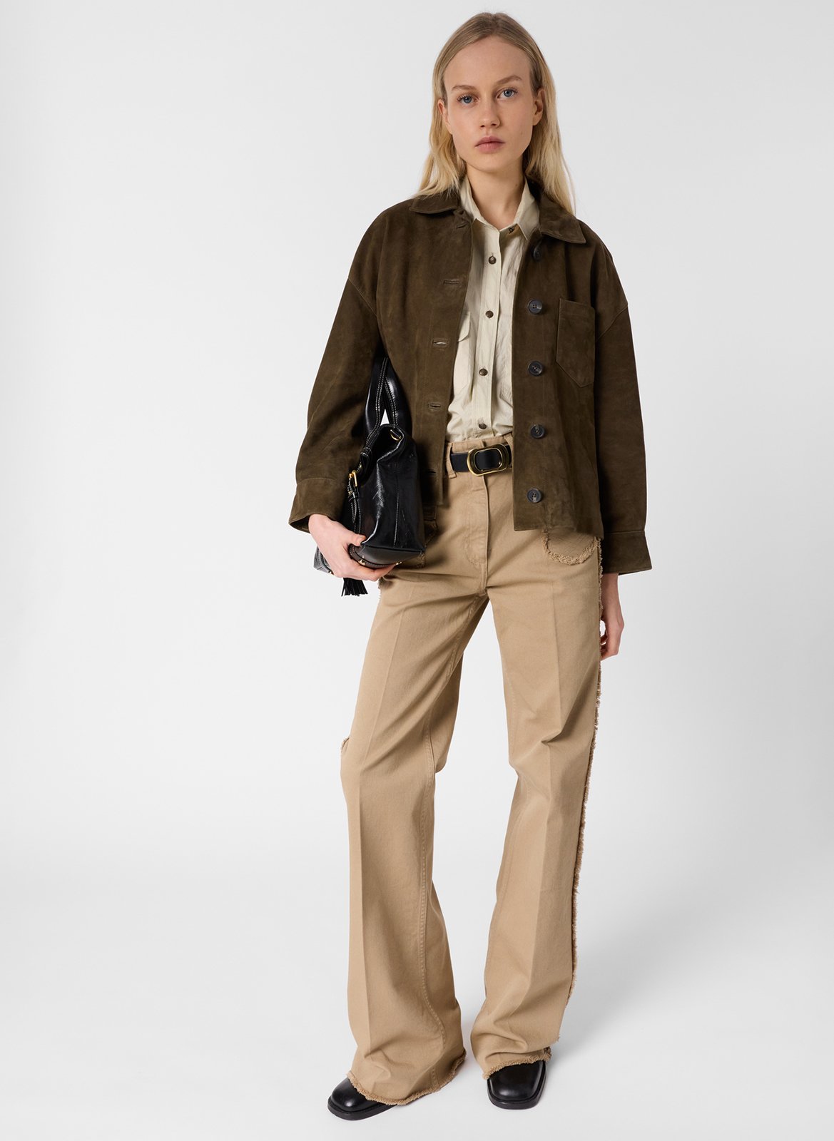 Veste droite en cuir velours GERARD DAREL Kaki