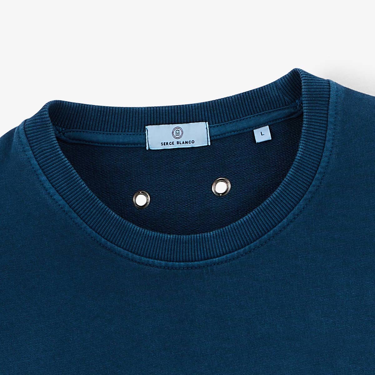 Round neck sweatshirt in old dye cotton SERGE BLANCO Blue