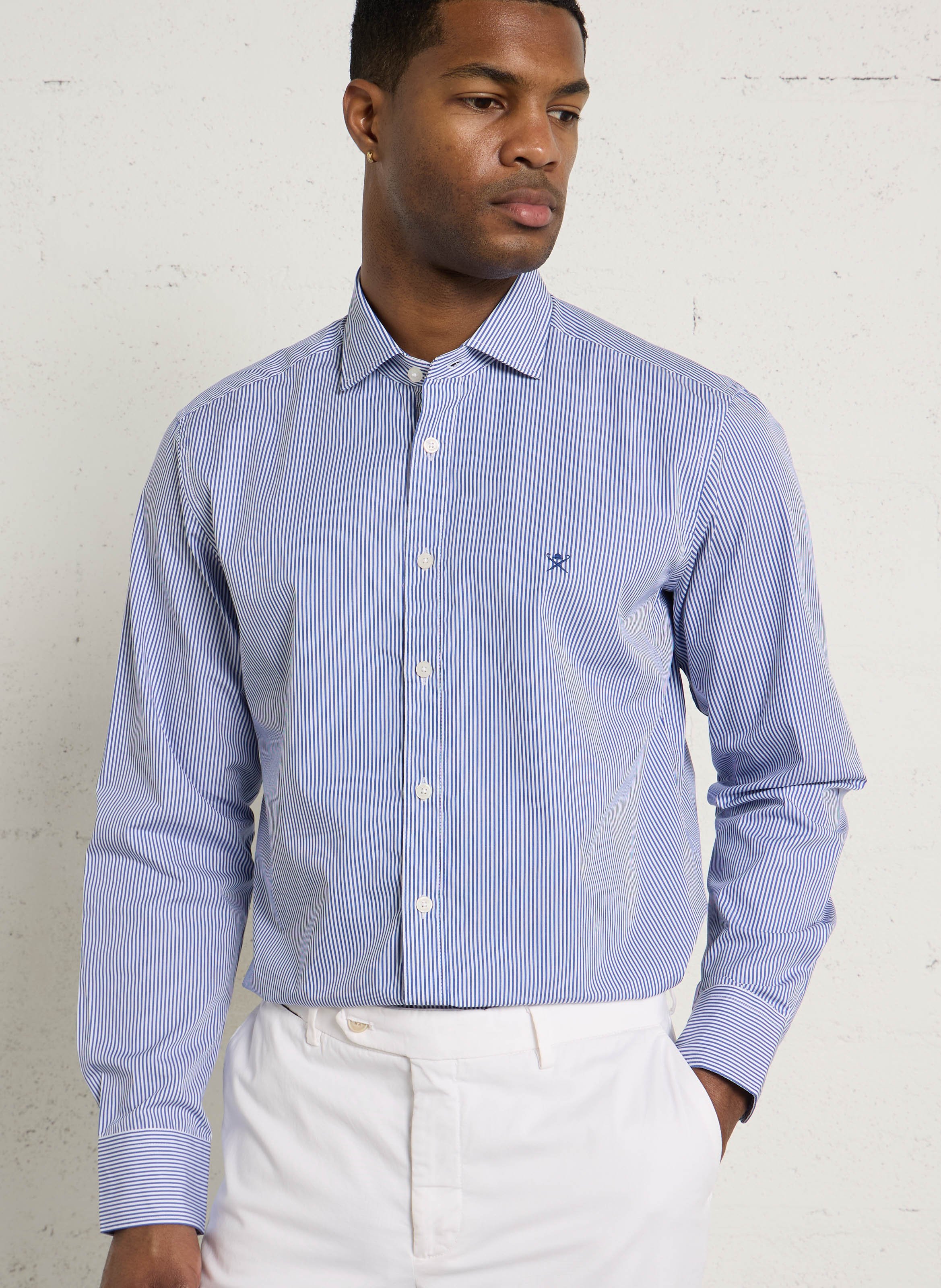 Chemise tailored-fit col classique rayée en coton HACKETT Bleu