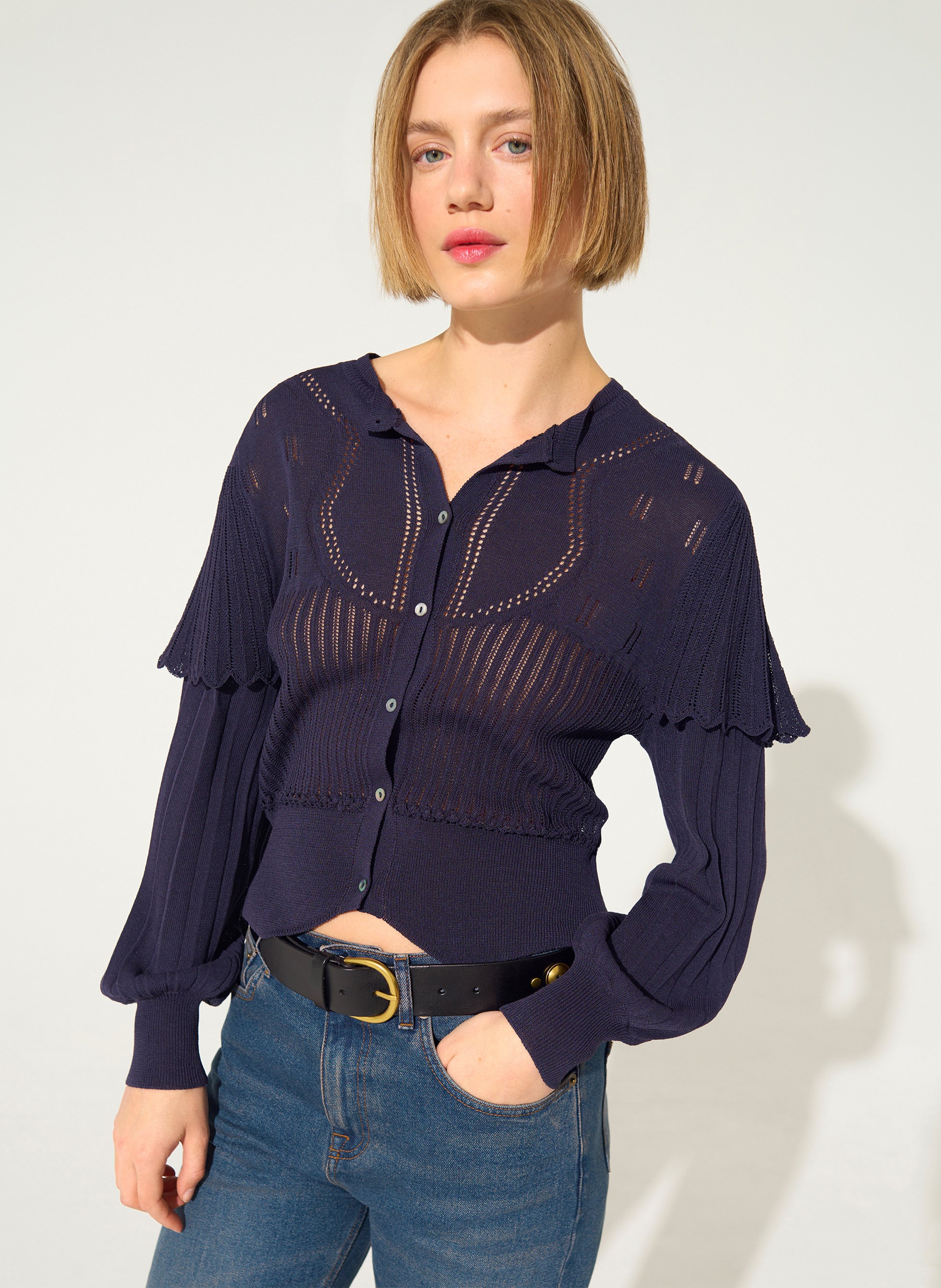 Gerade geschnittener Cardigan mit Rundhalskragen Baumwoll-Mix COTELAC