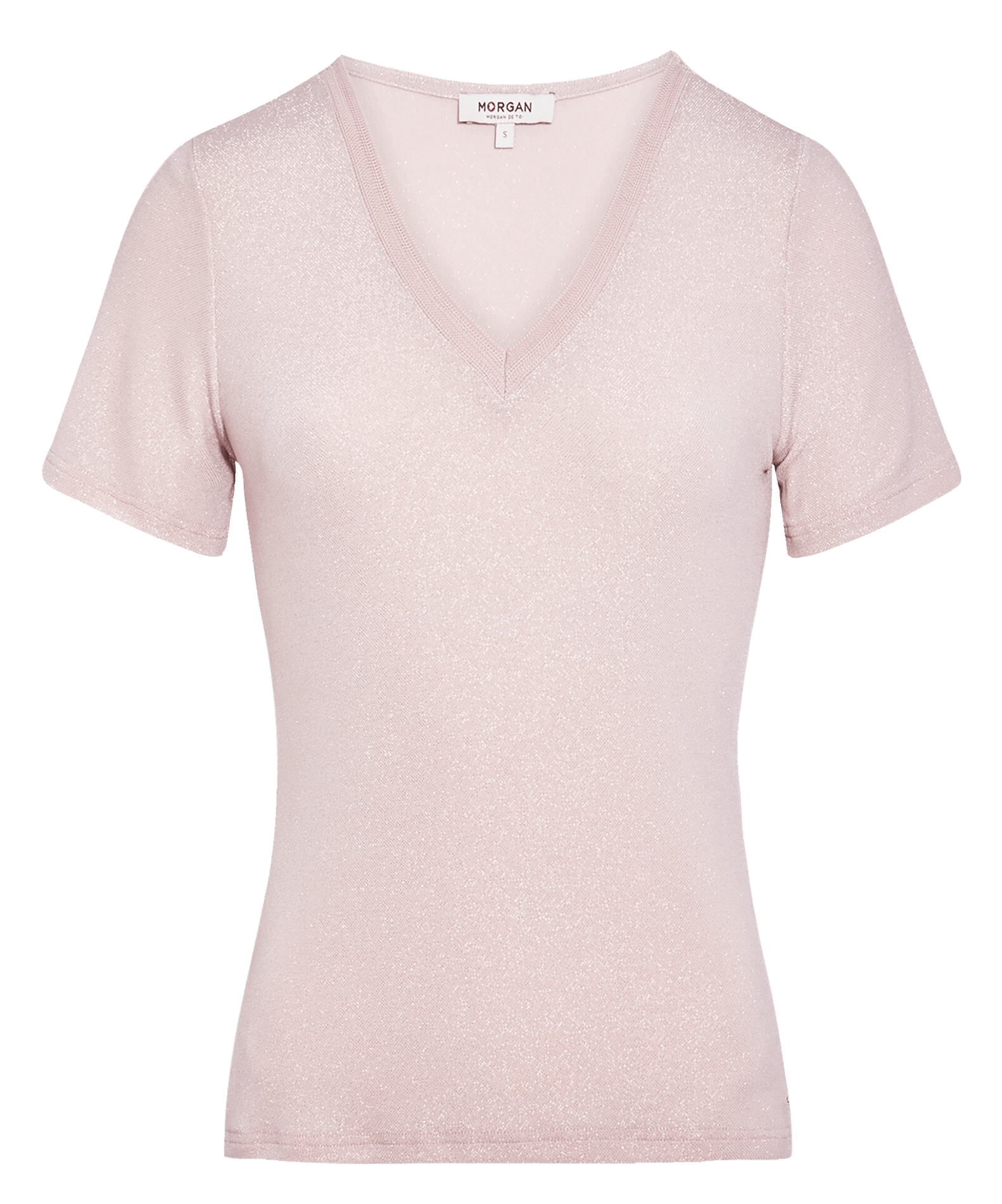 Tee-shirt col V métallisé MORGAN Rose