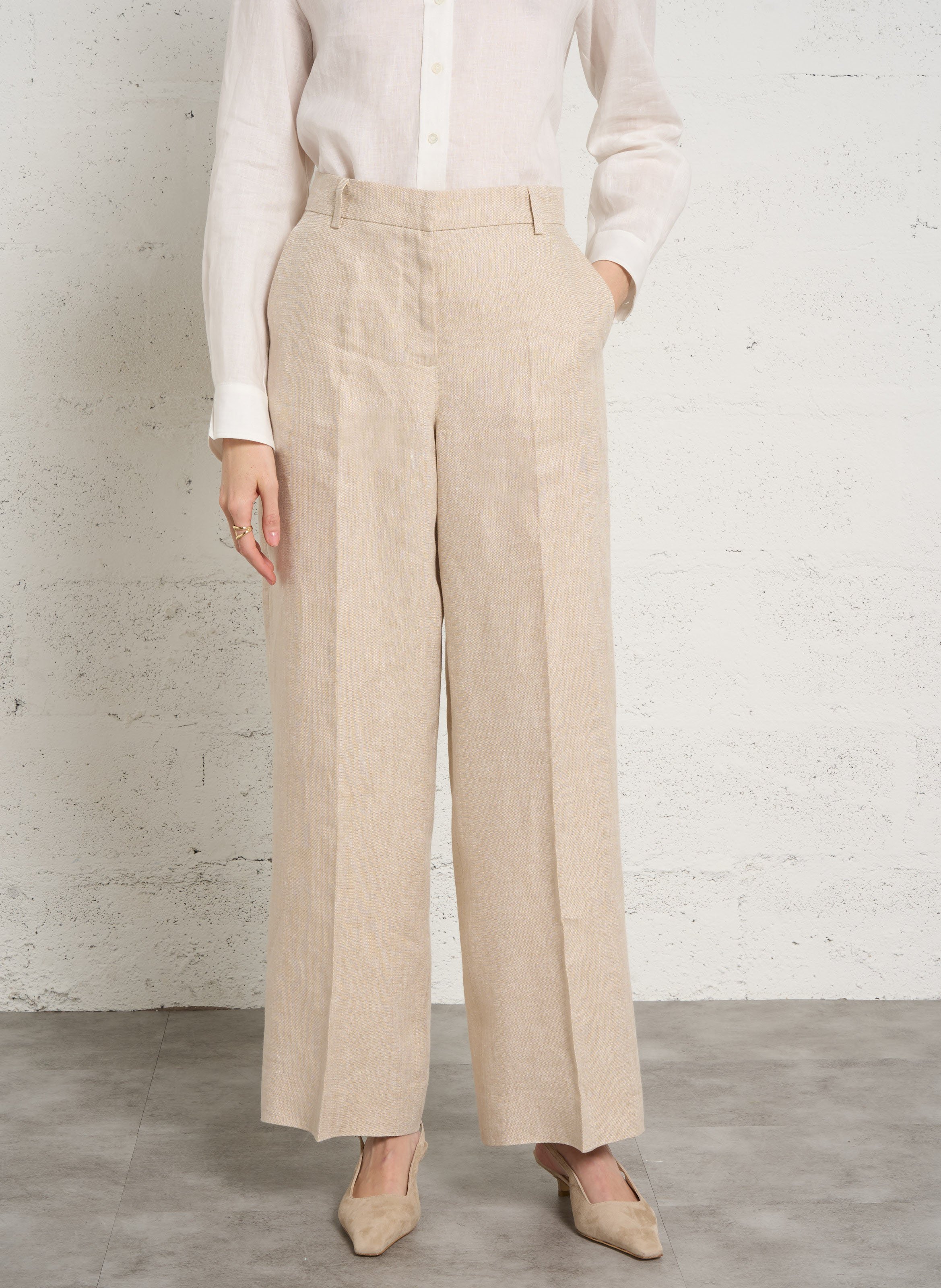 Pantalon droit en lin MAX MARA WEEK END Beige