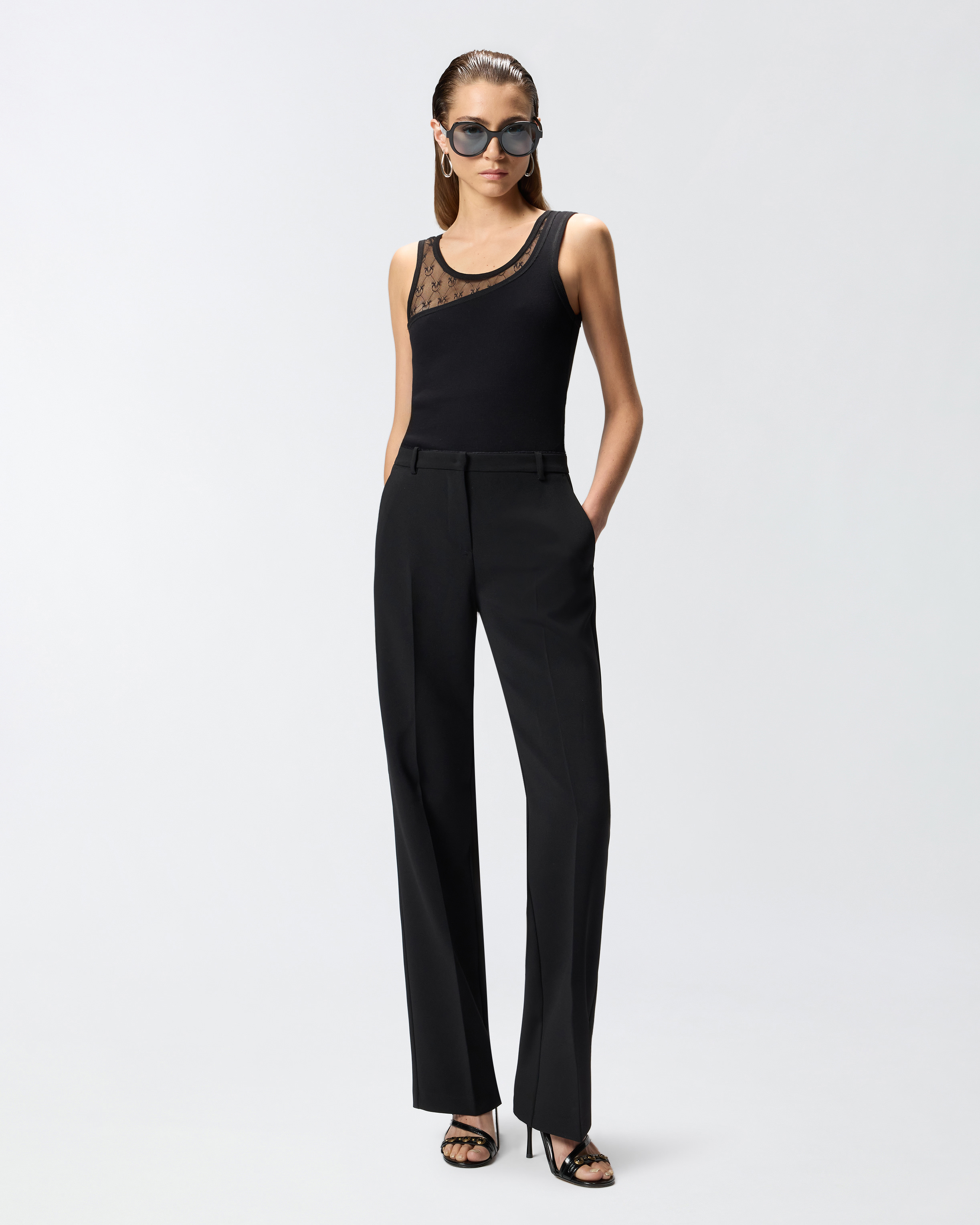 Débardeur avec dentelle à logo love birds PINKO Noir