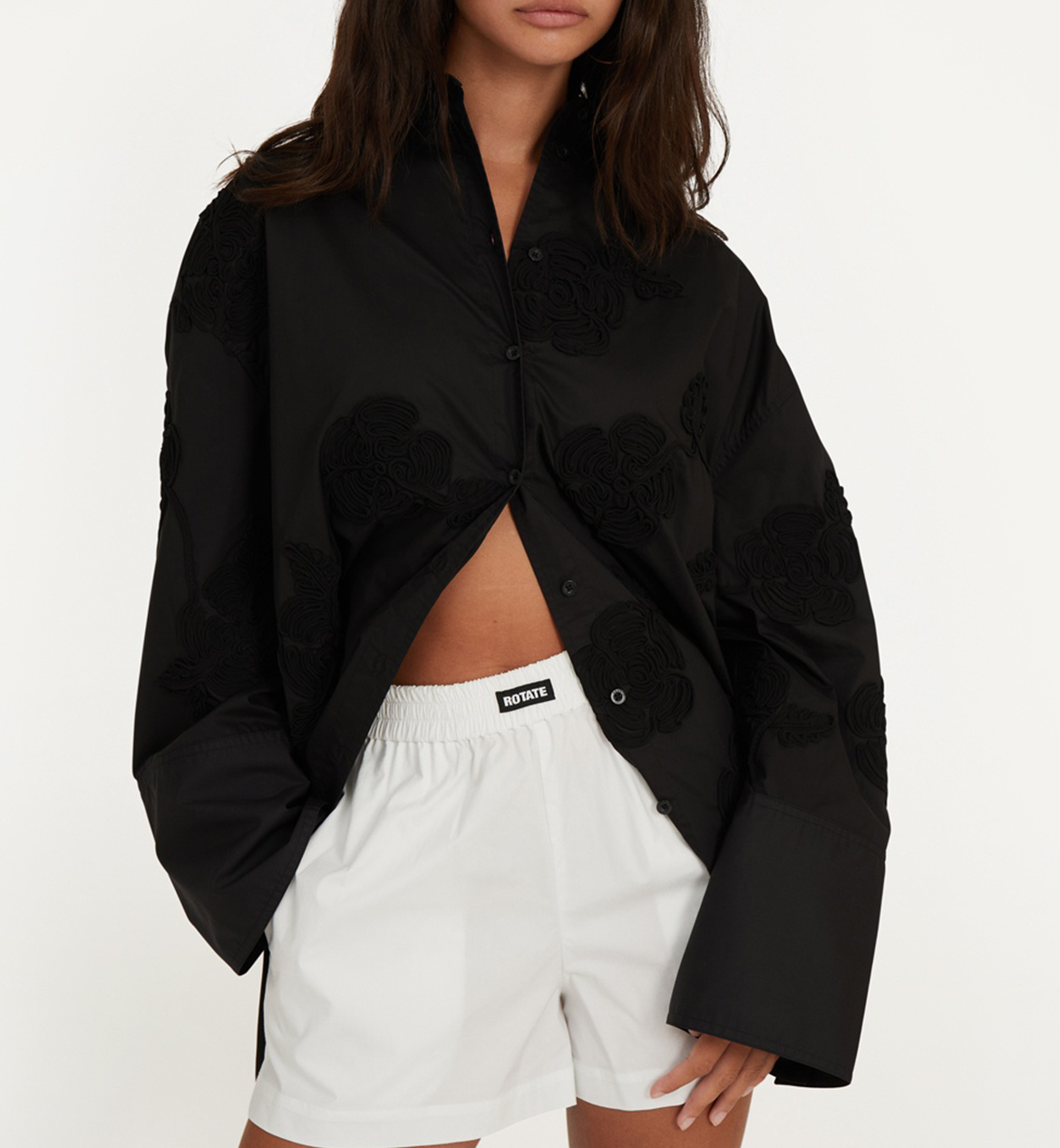 Oversize Hemd aus Bio-Baumwolle mit Stickerei ROTATE Schwarz