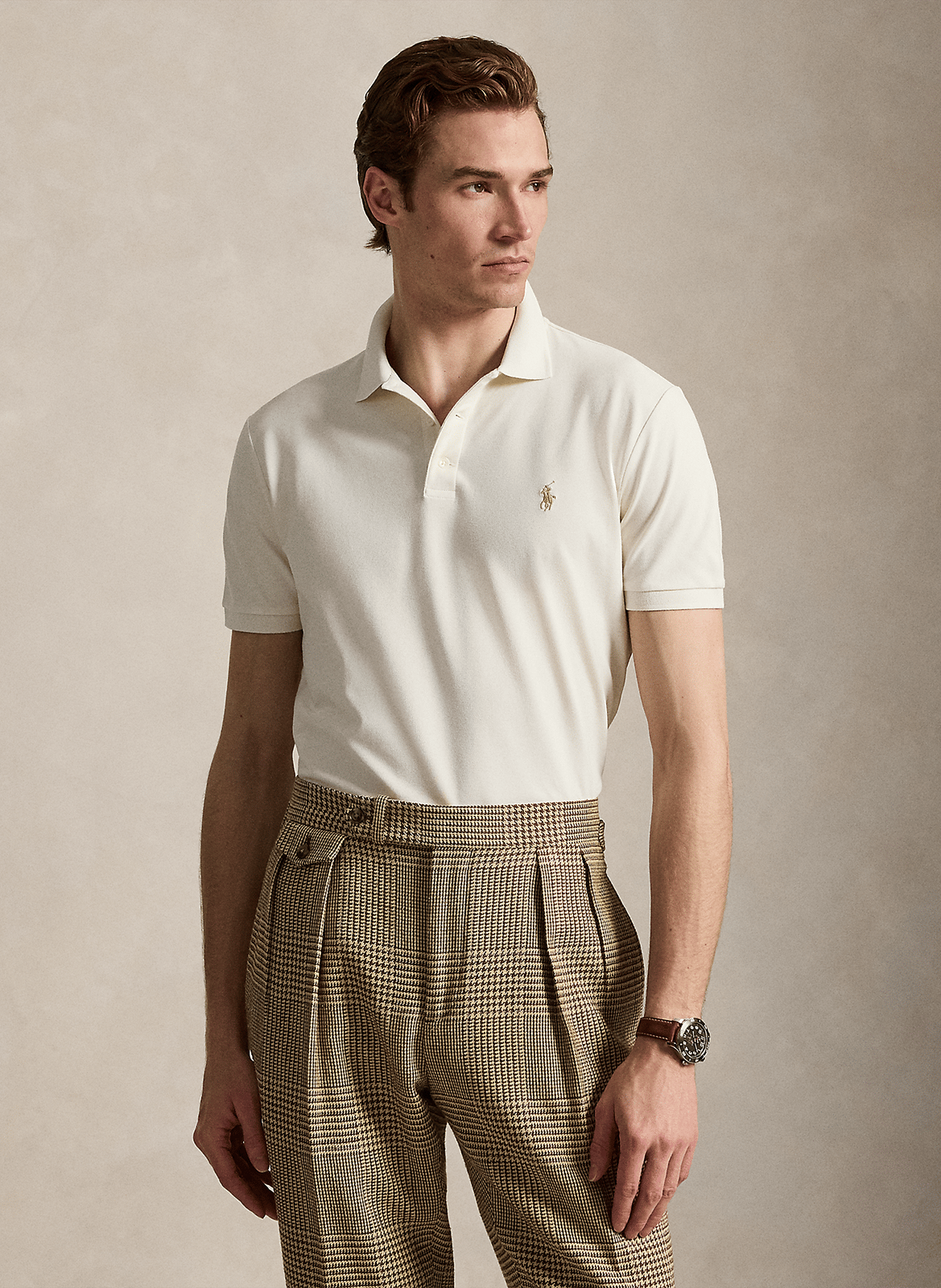 Short-sleeved plain polo with logo embroidery POLO RALPH LAUREN Beige