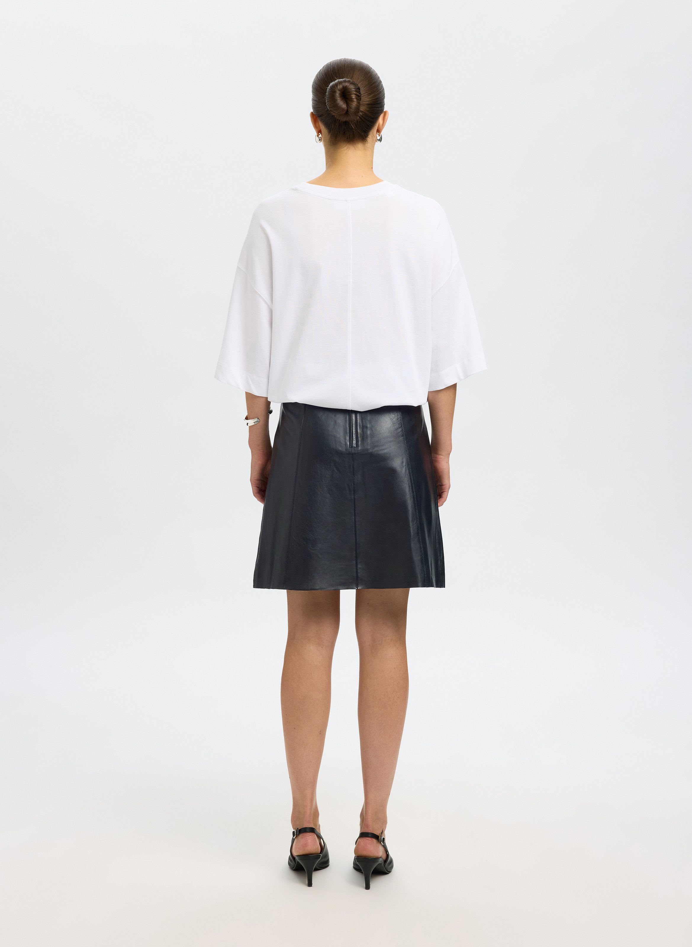 Leather midi skirt SELECTED Black