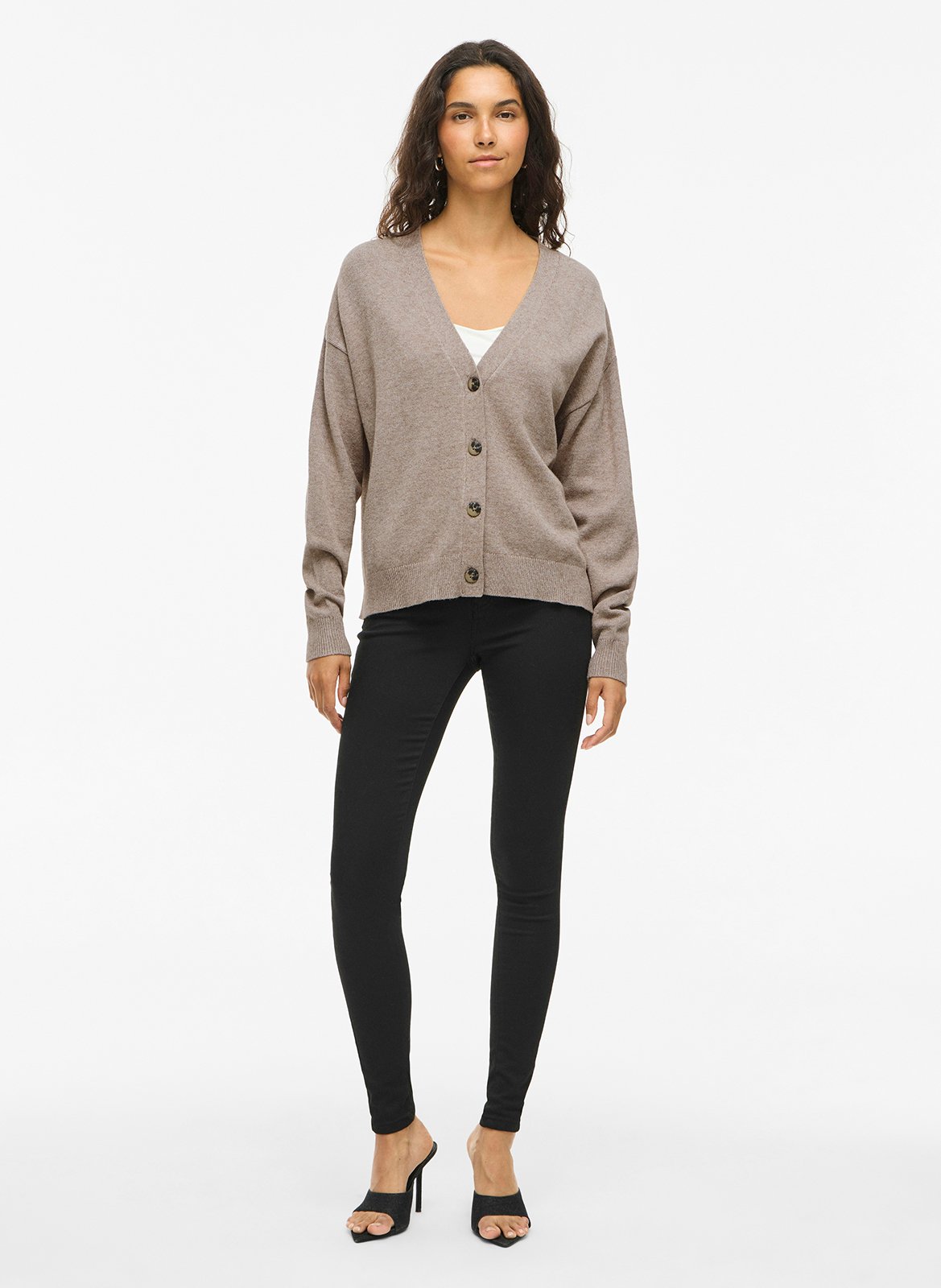 Shawl-collar cardigan VILA Brown
