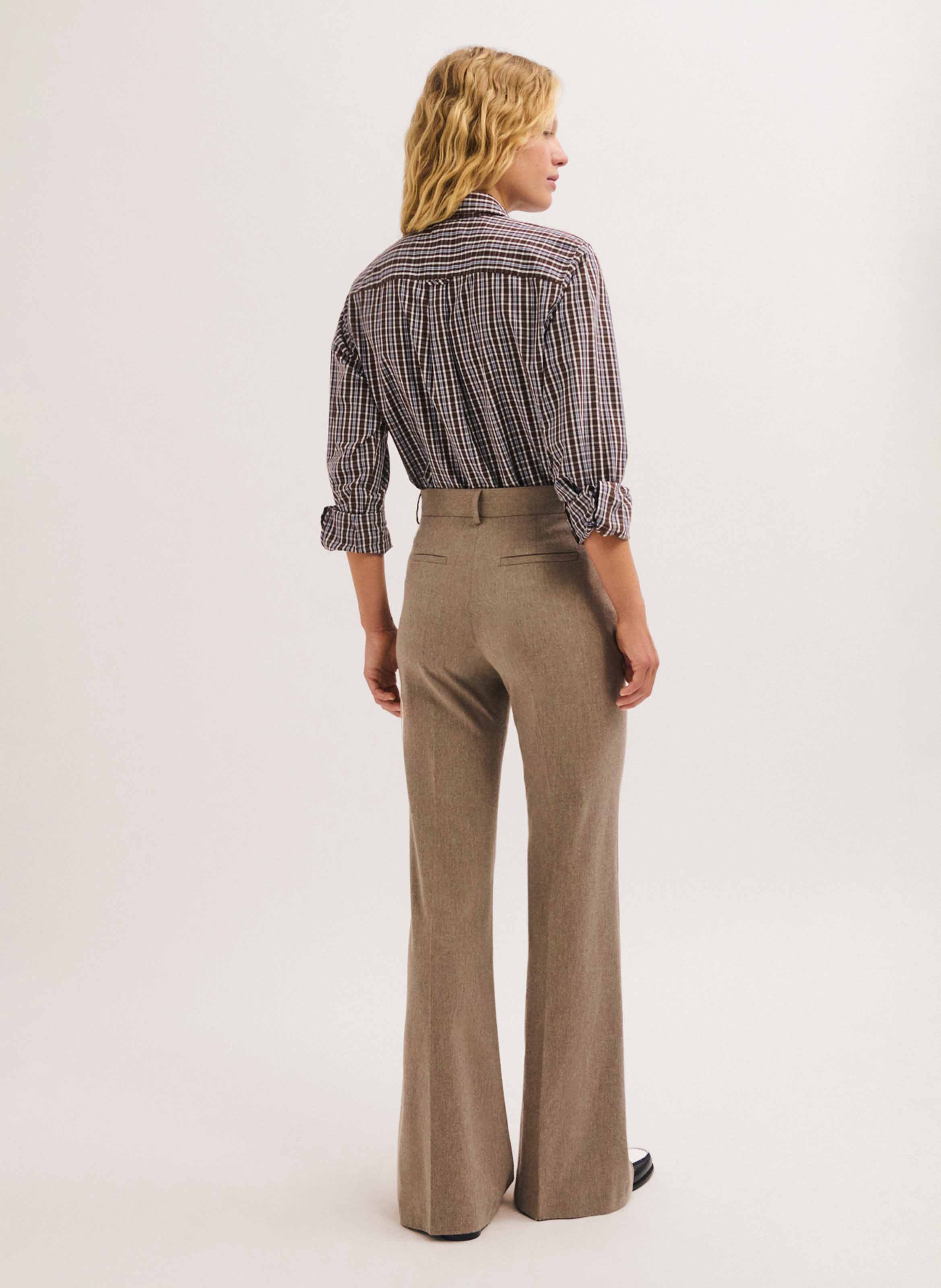 Pantalon flare taille haute PABLO Beige