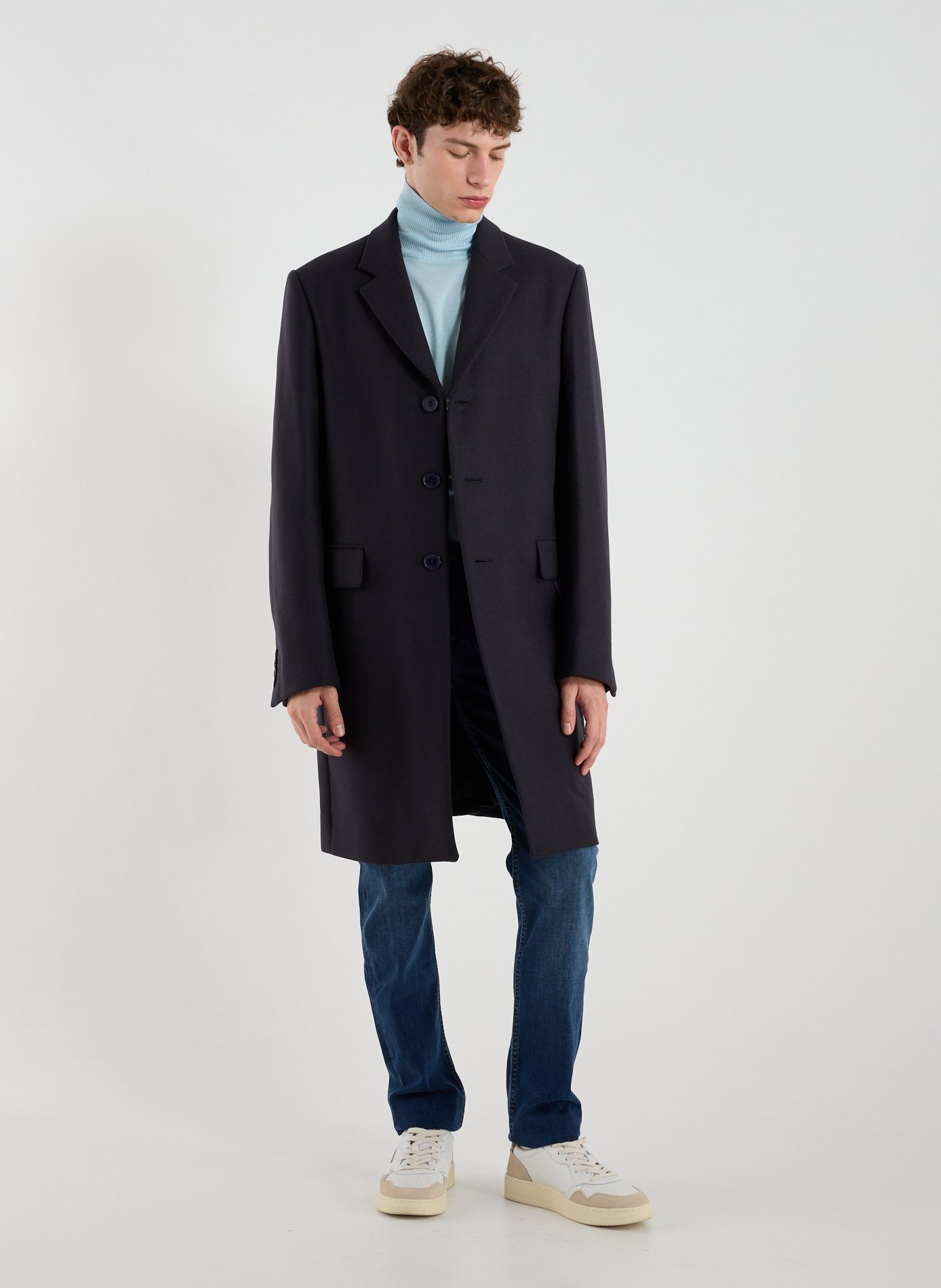 Tailored collar coat in mixed wool and cashmere blend AU PRINTEMPS PARIS Blue