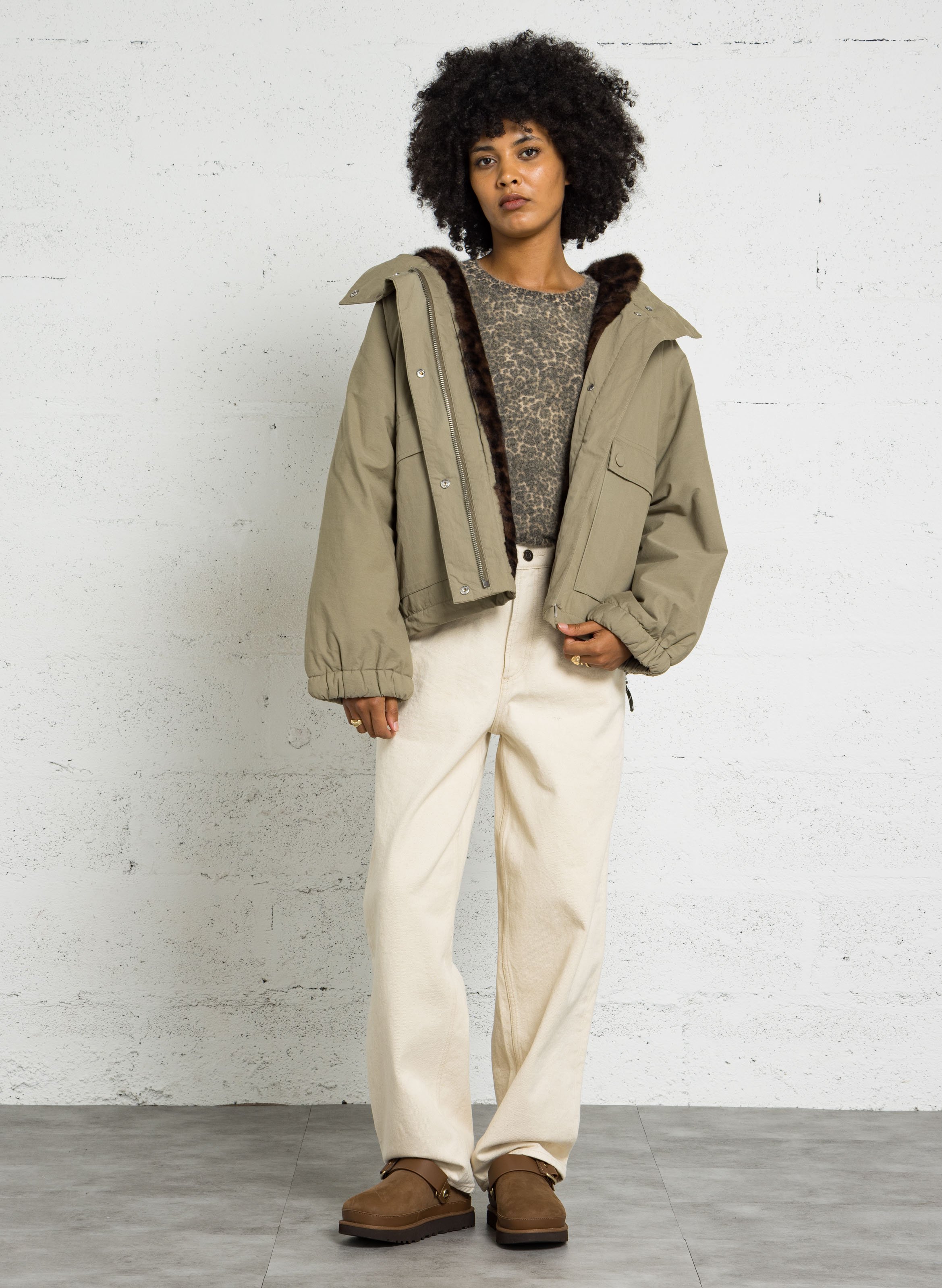 Veste col rond en coton mélangé BELLEROSE Kaki