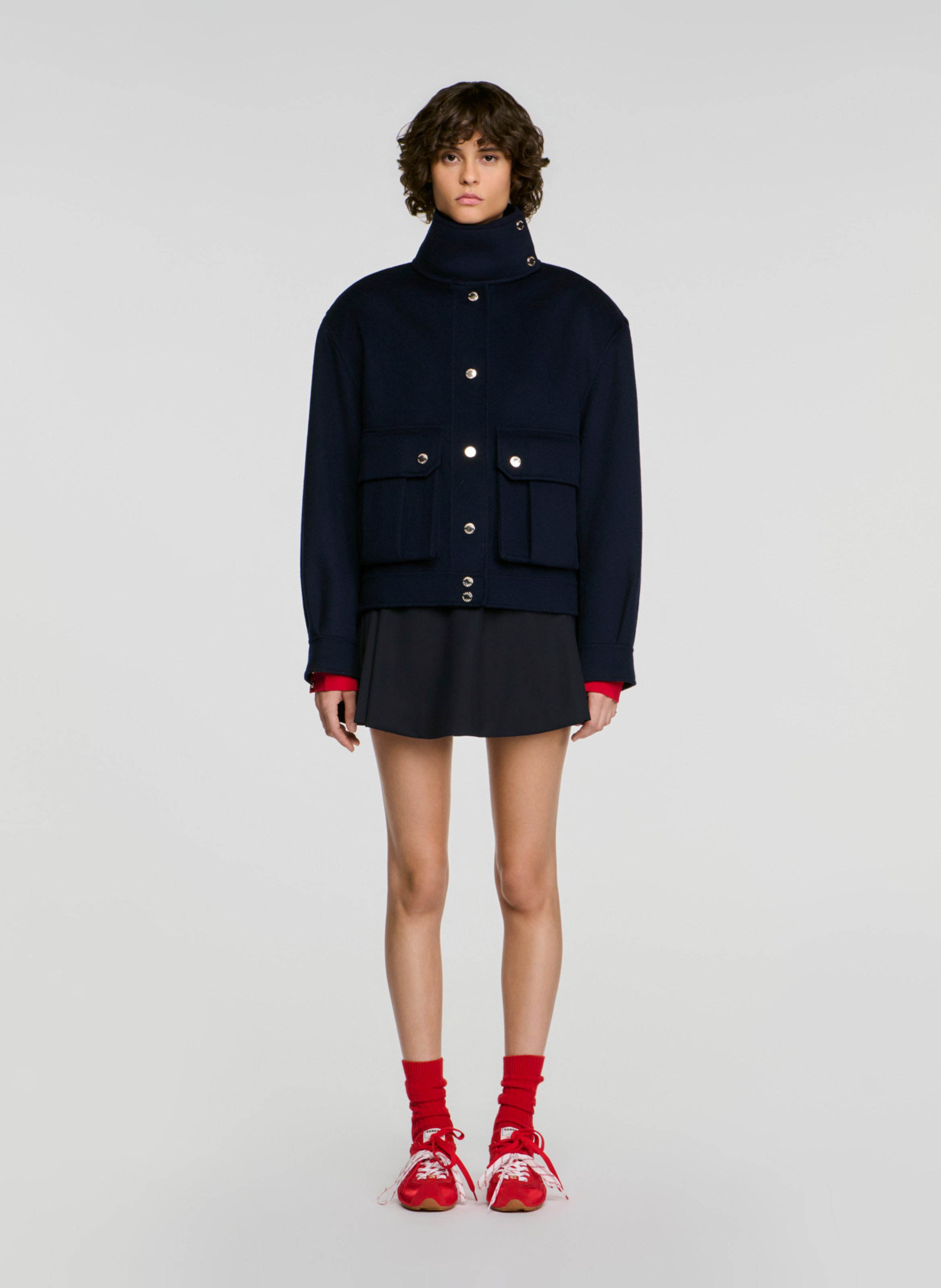 Straight wool jacket SANDRO Blue
