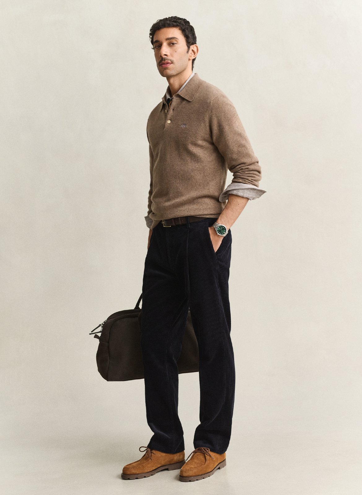 Pull droit col polo en laine GANT Marron