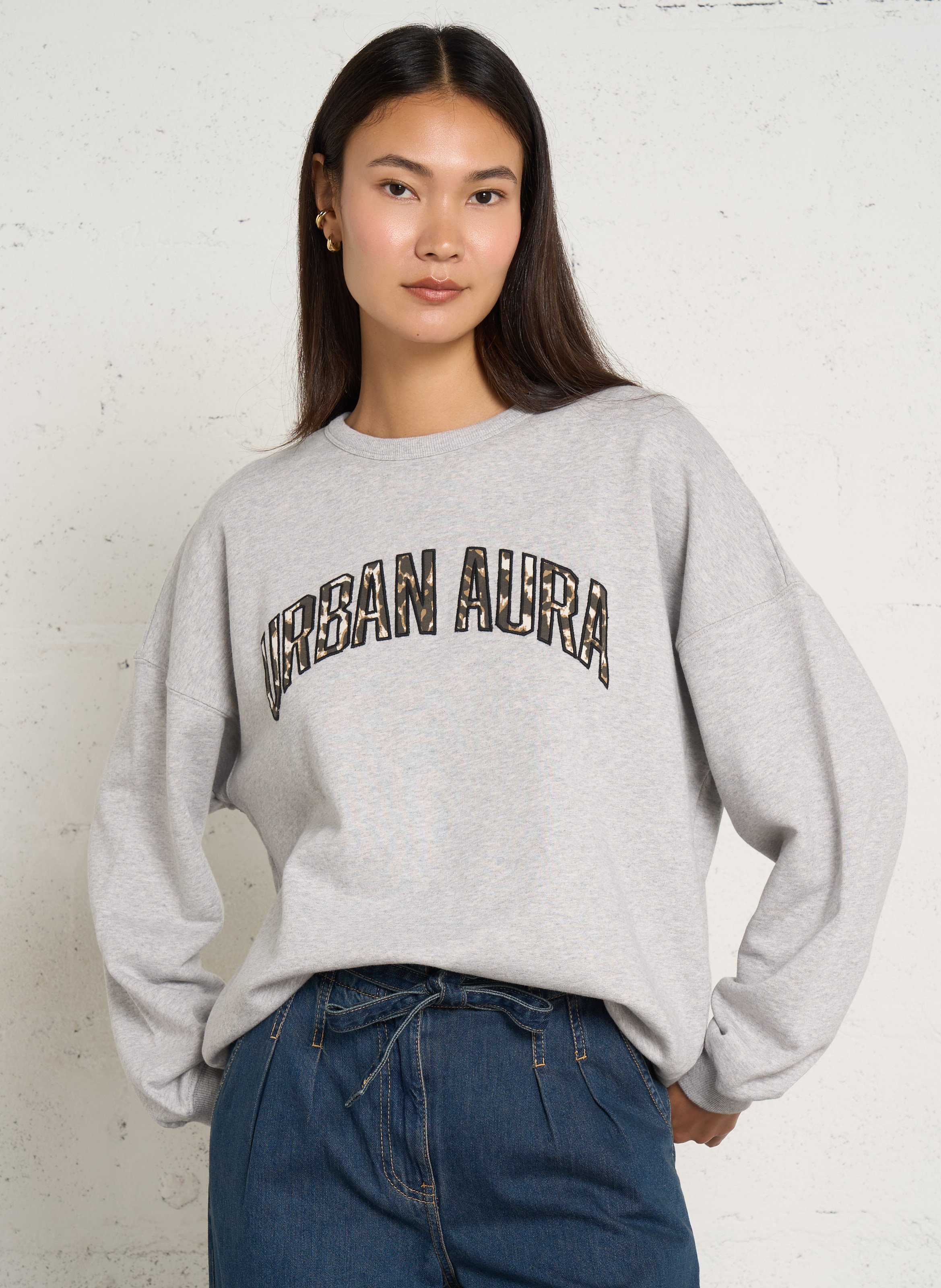 Oversized cotton sweatshirt with round neck IKKS Grey