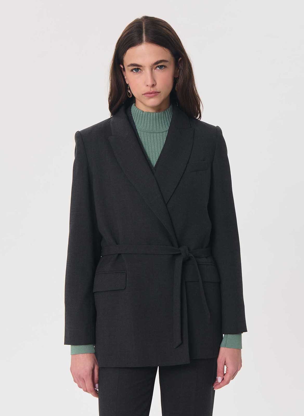 Effen getailleerde blazer met ceintuur TARA JARMON Grijs