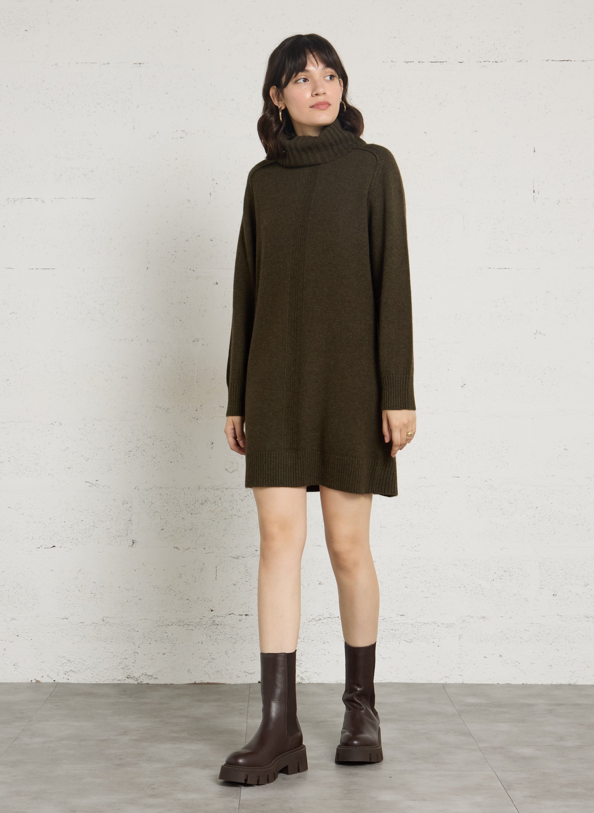 Robe pull col montant en laine mélangé MAISON 123 Kaki