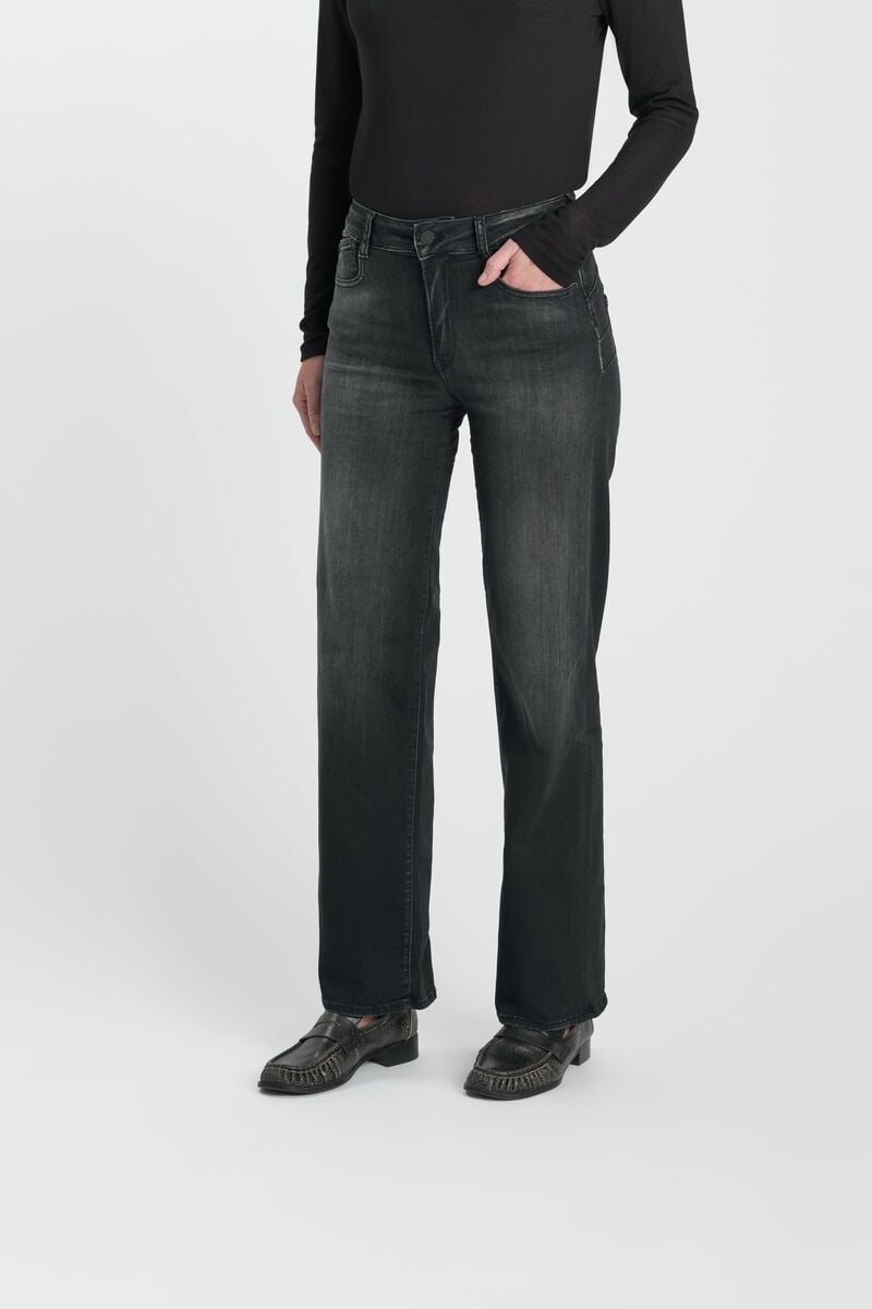 High-waisted loose-fit zip jeans LE TEMPS DES CERISES Black