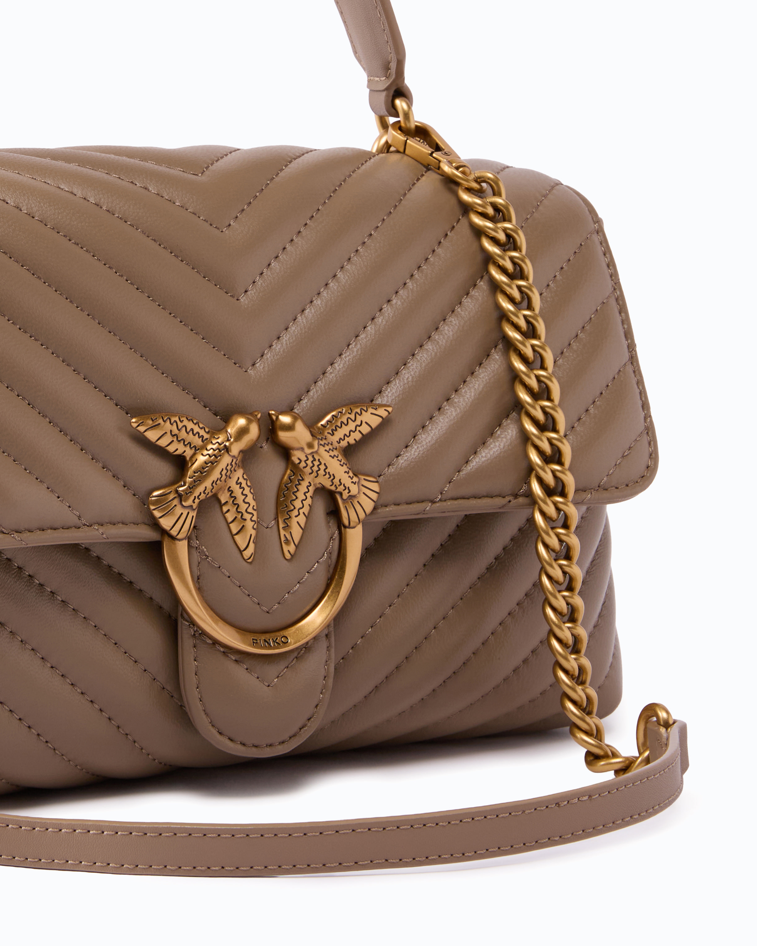 Sac à main lady love bag puff moyen en cuir nappa à chevrons PINKO Gris