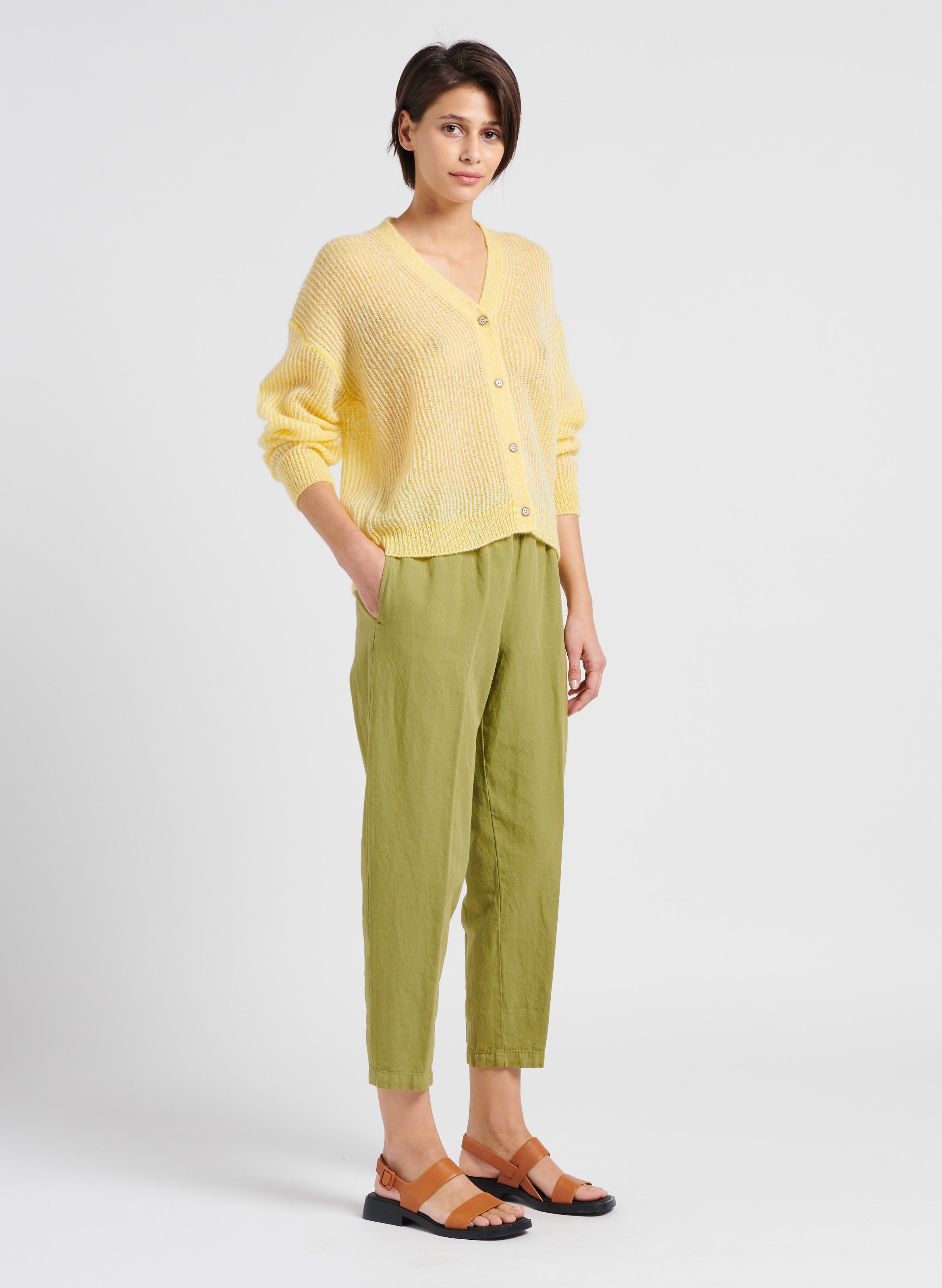 Pantalon carotte en coton et lin  POMANDERE Vert